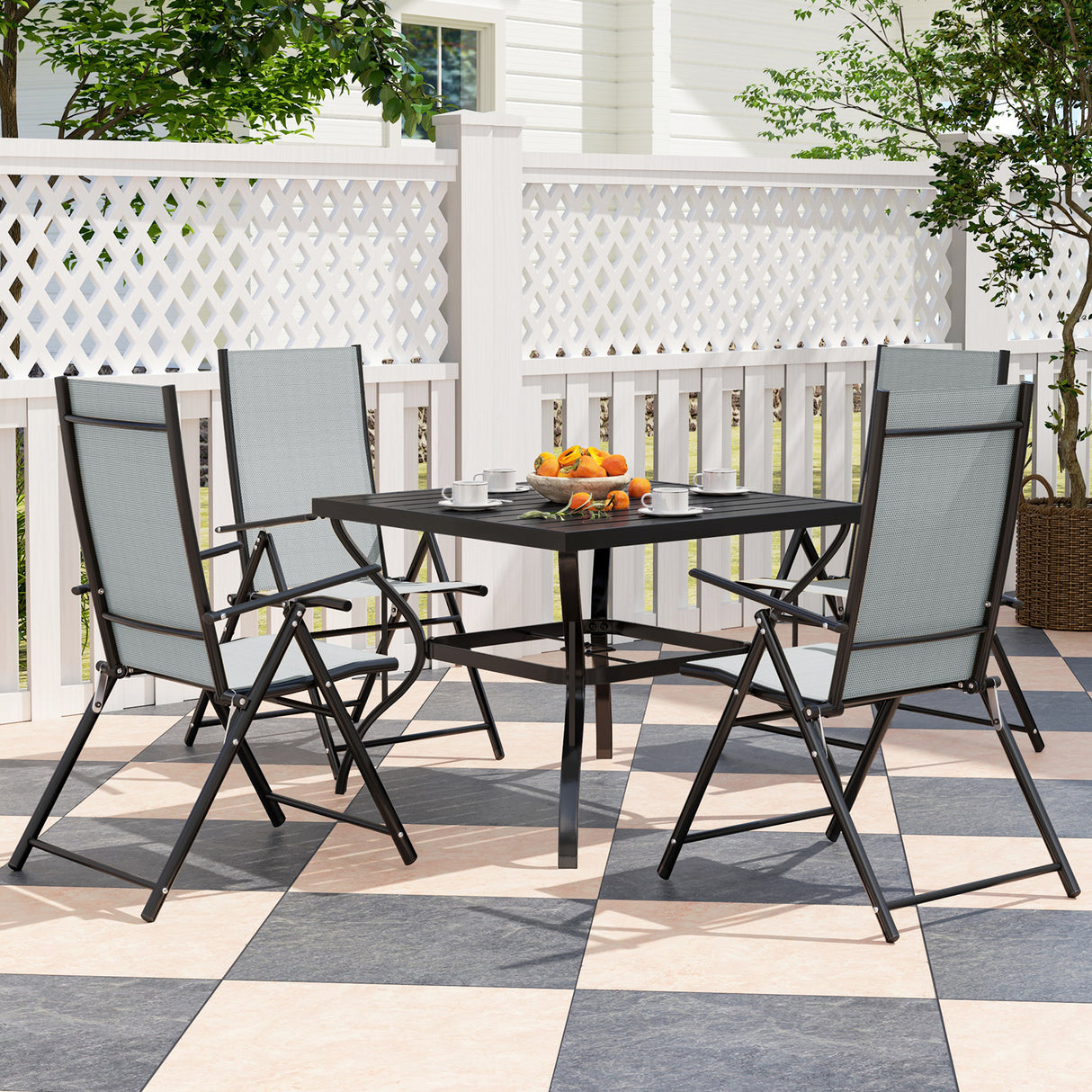 Steel 4 Seater Garden Dining Set With Square Table - Velmora