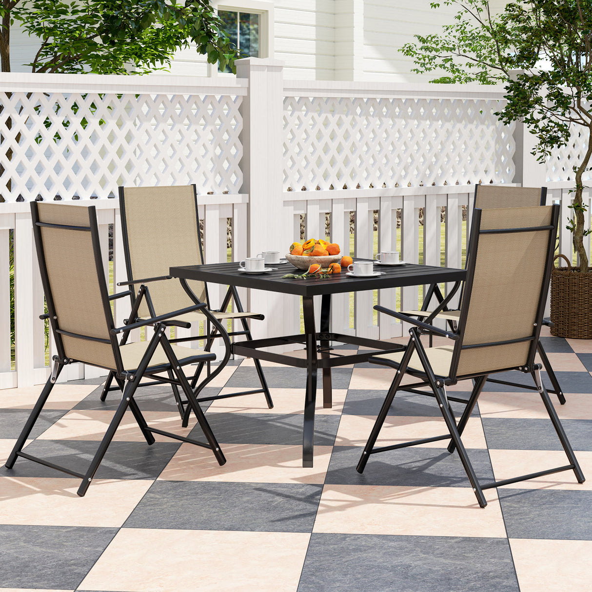 Steel 4 Seater Garden Dining Set With Square Table - Velmora