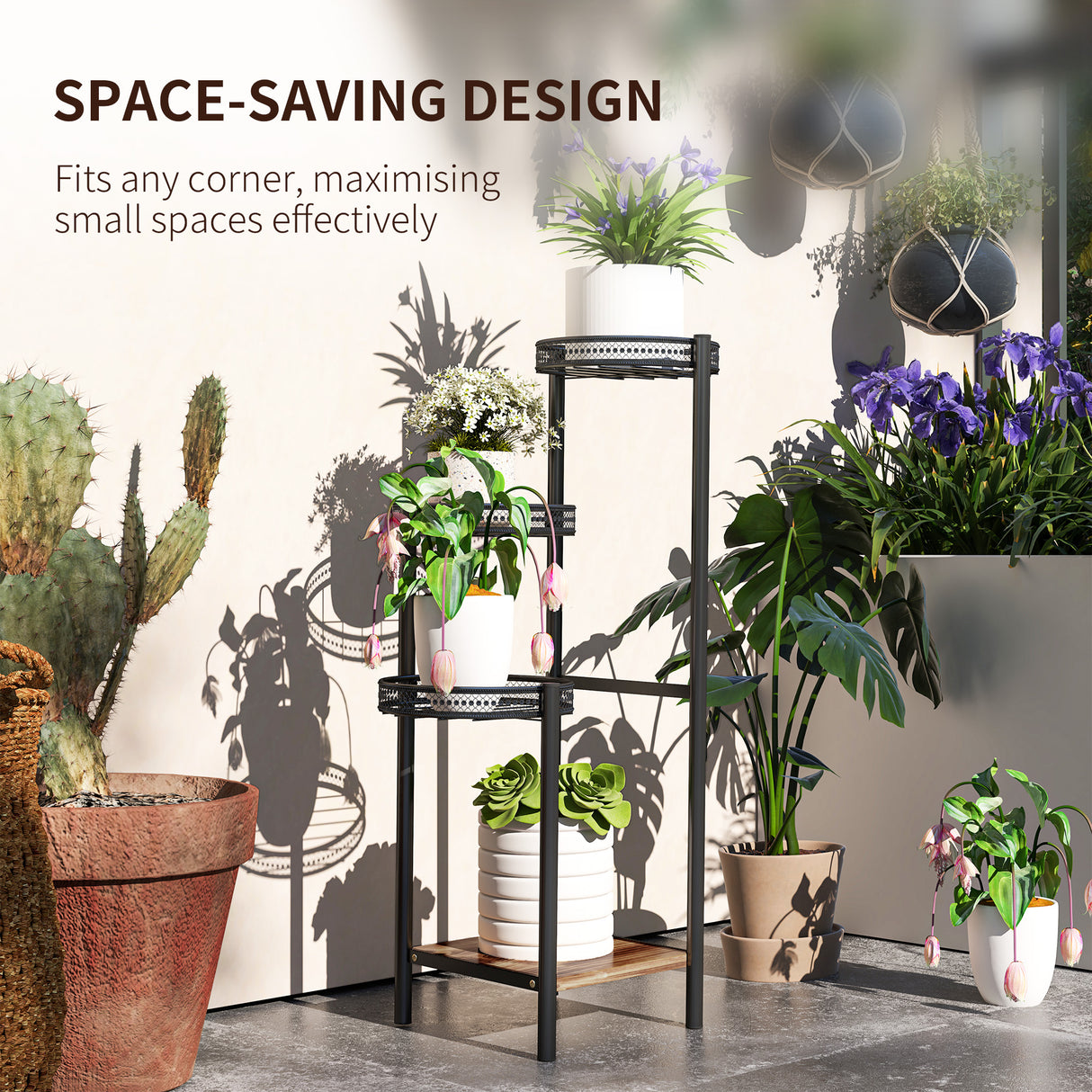 Steel 4 Tier Plant Stand 25cm Wide - Velmora