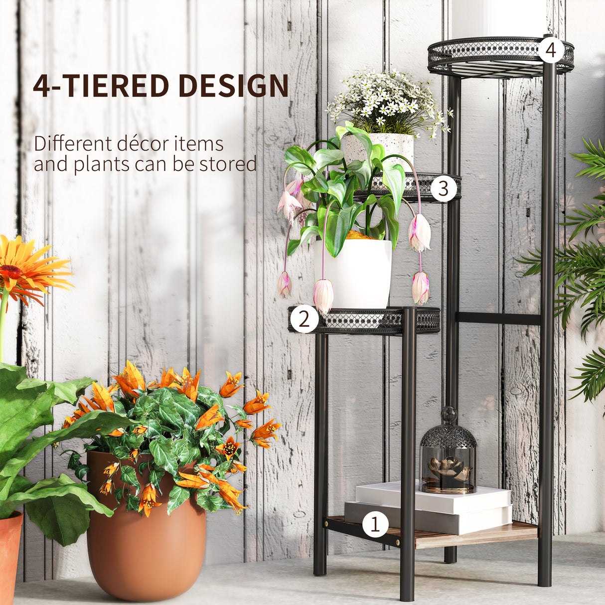 Steel 4 Tier Plant Stand 25cm Wide - Velmora