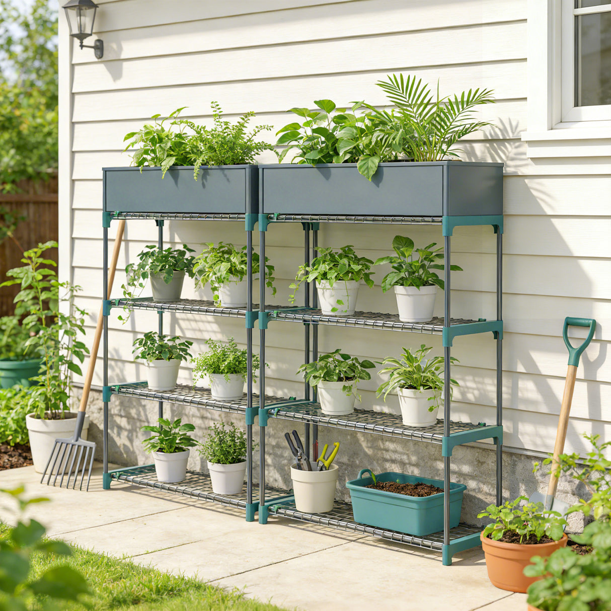 Steel 4 Tier Plant Stand With Rack Buckles 90cm Wide in Set Of 2 - Velmora