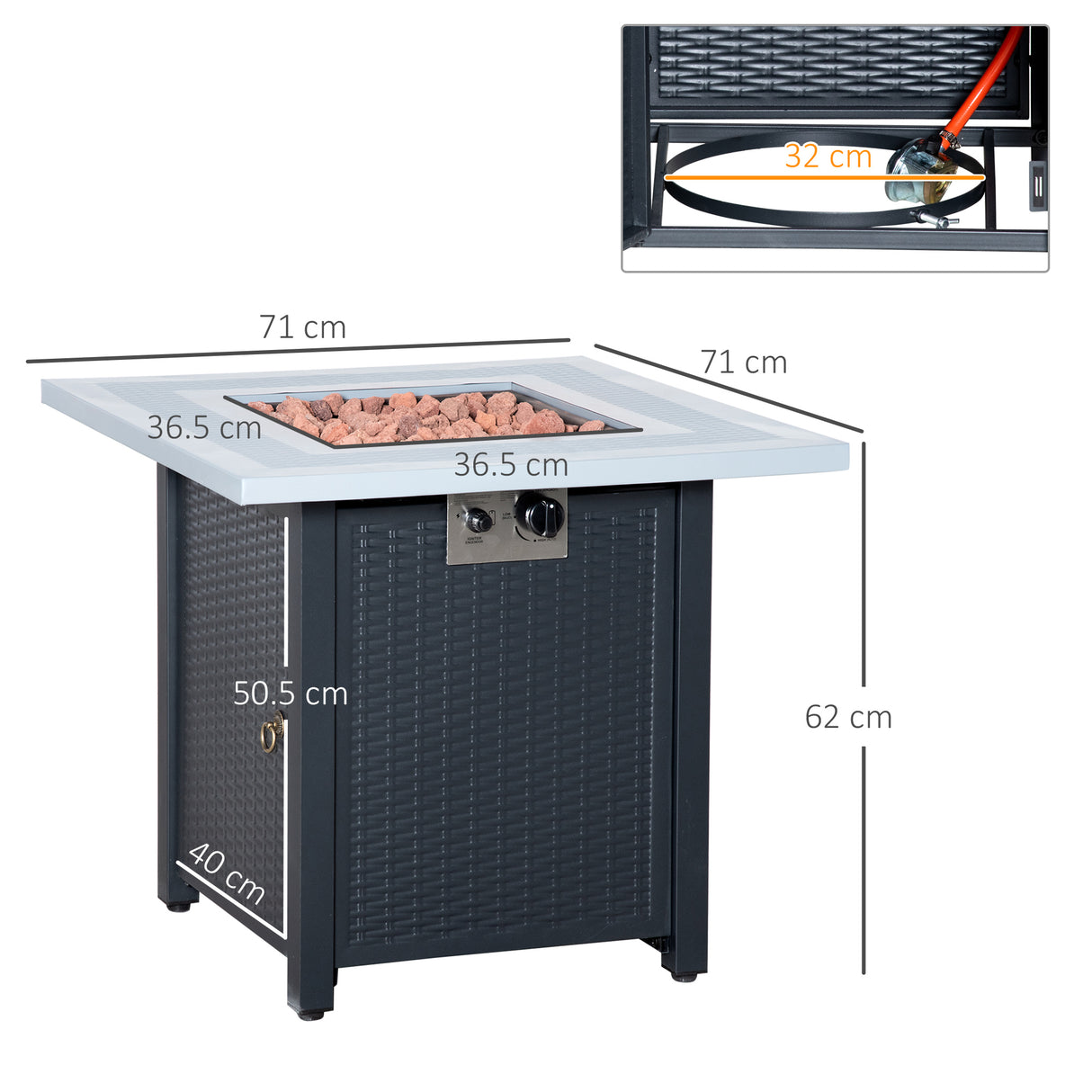 Steel 40,000 BTU Gas Square Fire Pit Table - Velmora