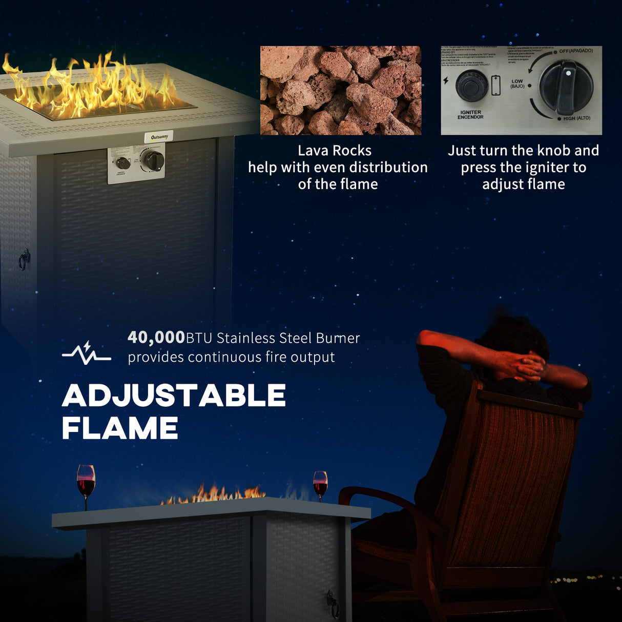 Steel 40,000 BTU Gas Square Fire Pit Table - Velmora