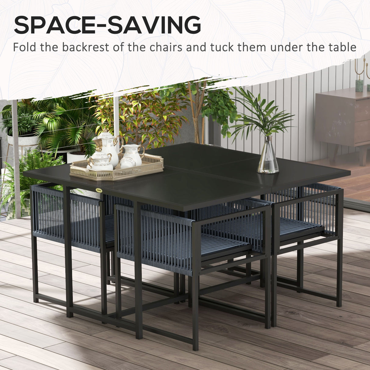 Steel 5 Pieces Garden Dining Set With 4 Folding Back Chairs - Velmora