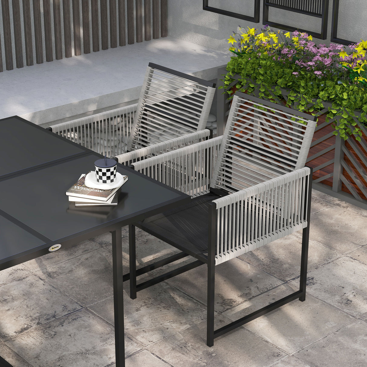 Steel 5 Pieces Garden Dining Set With 4 Folding Back Chairs - Velmora