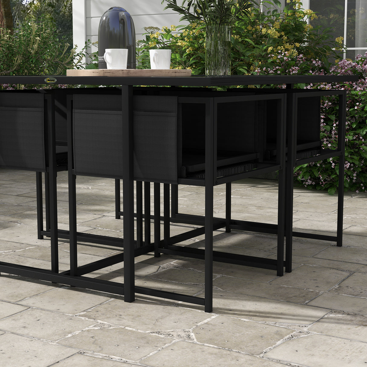 Steel 5 Pieces Garden Dining Set With 4 Mesh Fabric Folding Back Chairs - Velmora