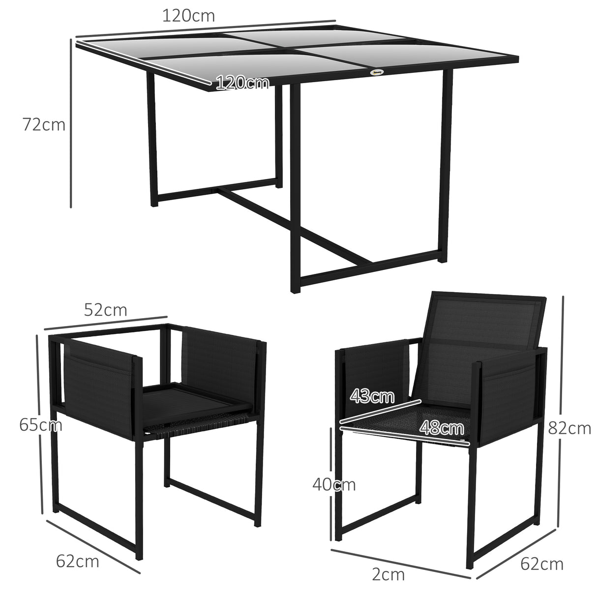 Steel 5 Pieces Garden Dining Set With 4 Mesh Fabric Folding Back Chairs - Velmora