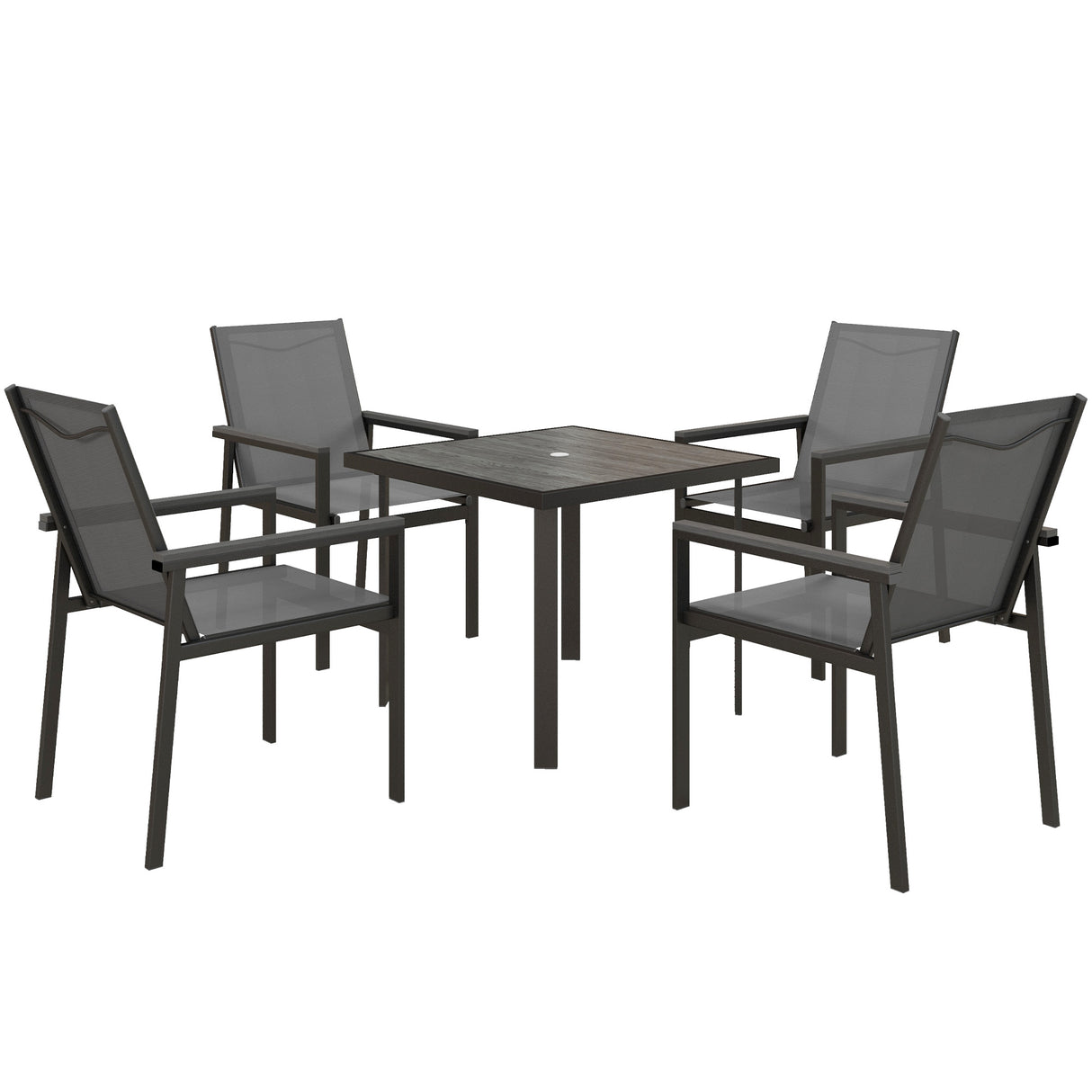 Steel 5 Pieces Garden Dining Set With Glass Top Table And Parasol Hole - Velmora