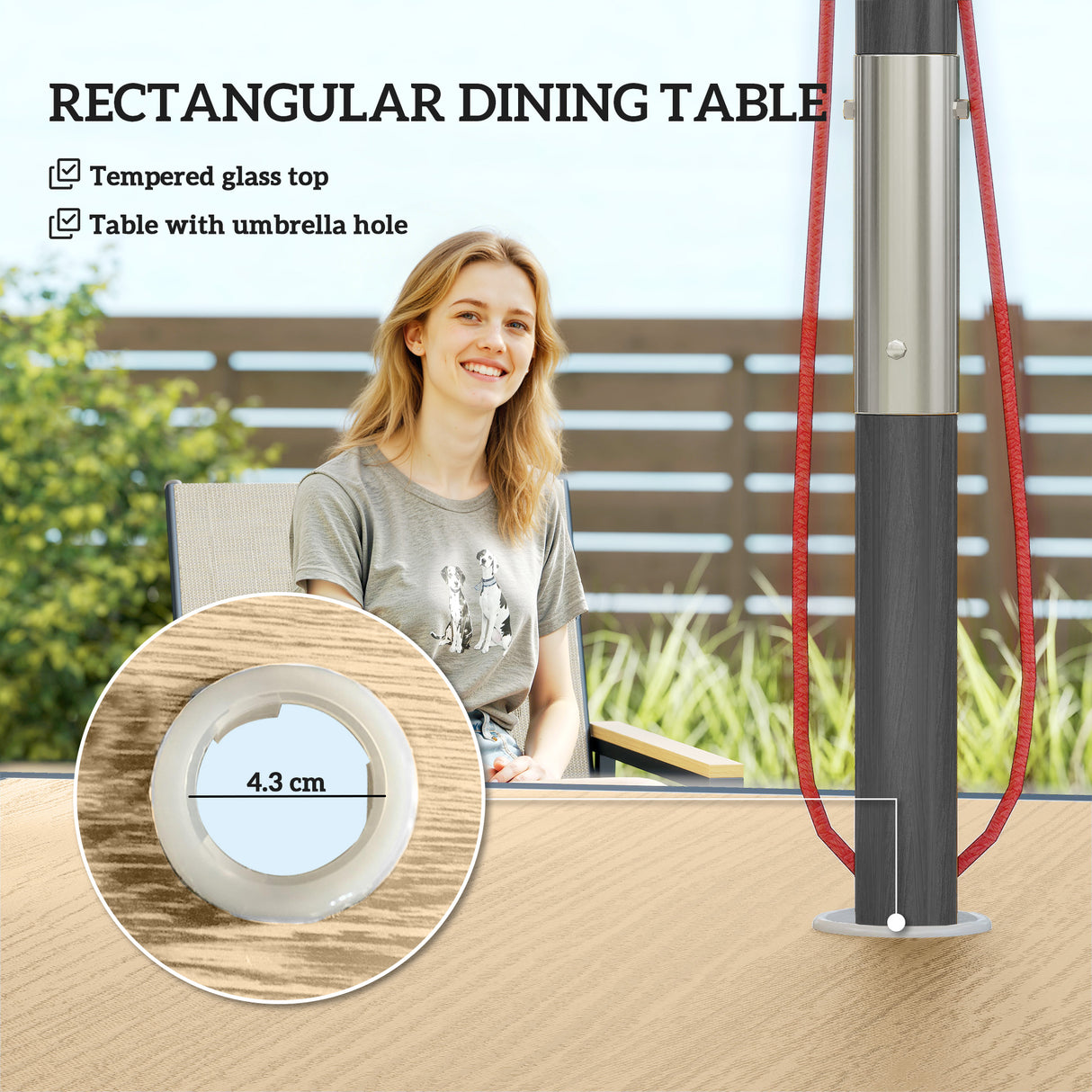 Steel 5 Pieces Garden Dining Set With Glass Top Table And Parasol Hole - Velmora