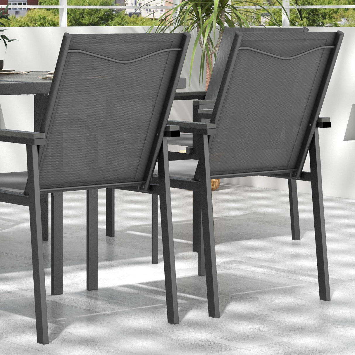 Steel 5 Pieces Garden Dining Set With Glass Top Table And Parasol Hole - Velmora
