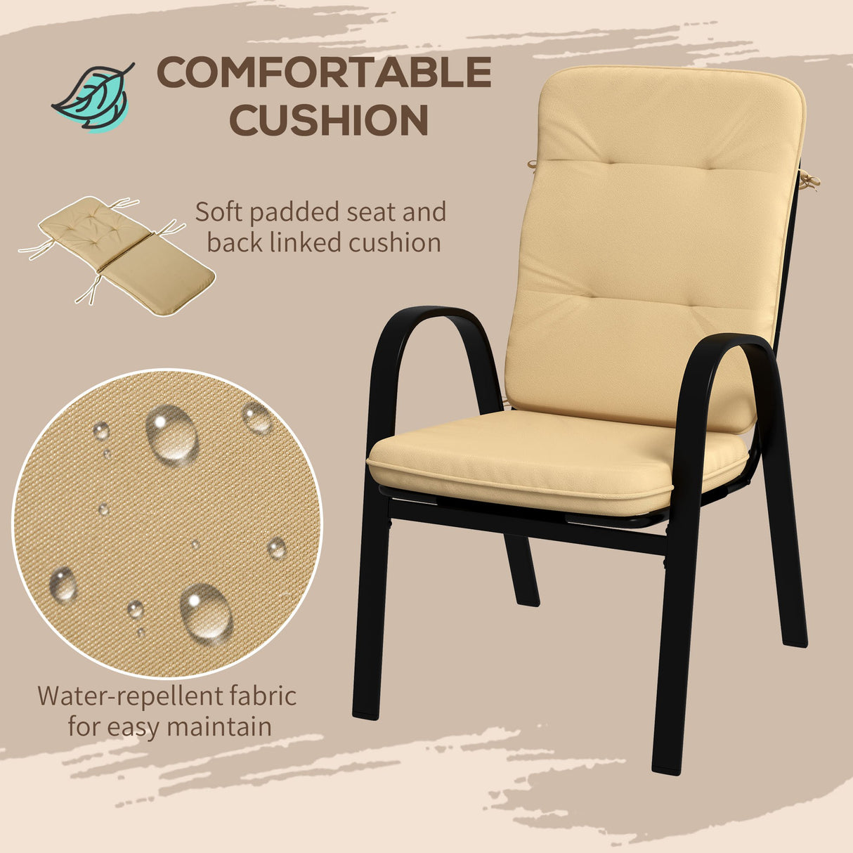Steel 5 Pieces Garden Dining Set Square With 4 Cushioned Armchairs And Umbrella Hole - Velmora