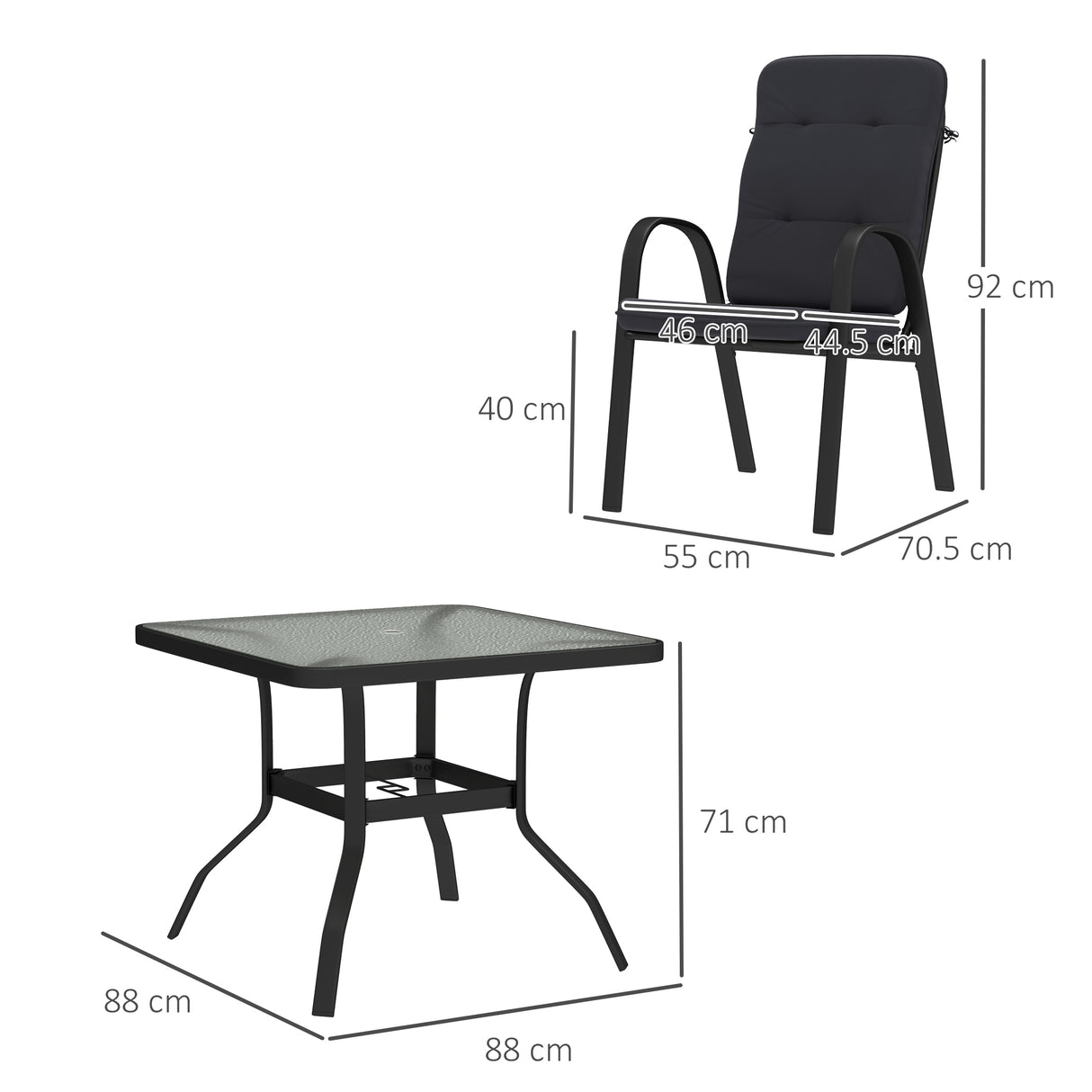 Steel 5 Pieces Garden Dining Set Square With 4 Cushioned Armchairs And Umbrella Hole - Velmora