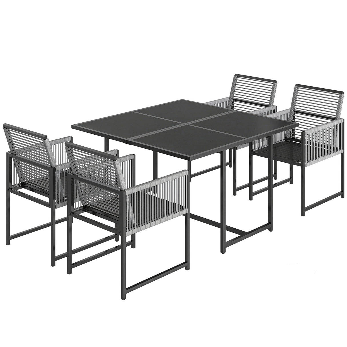 Steel 5 Pieces Garden Dining Set With Square Glass Top Table - Velmora