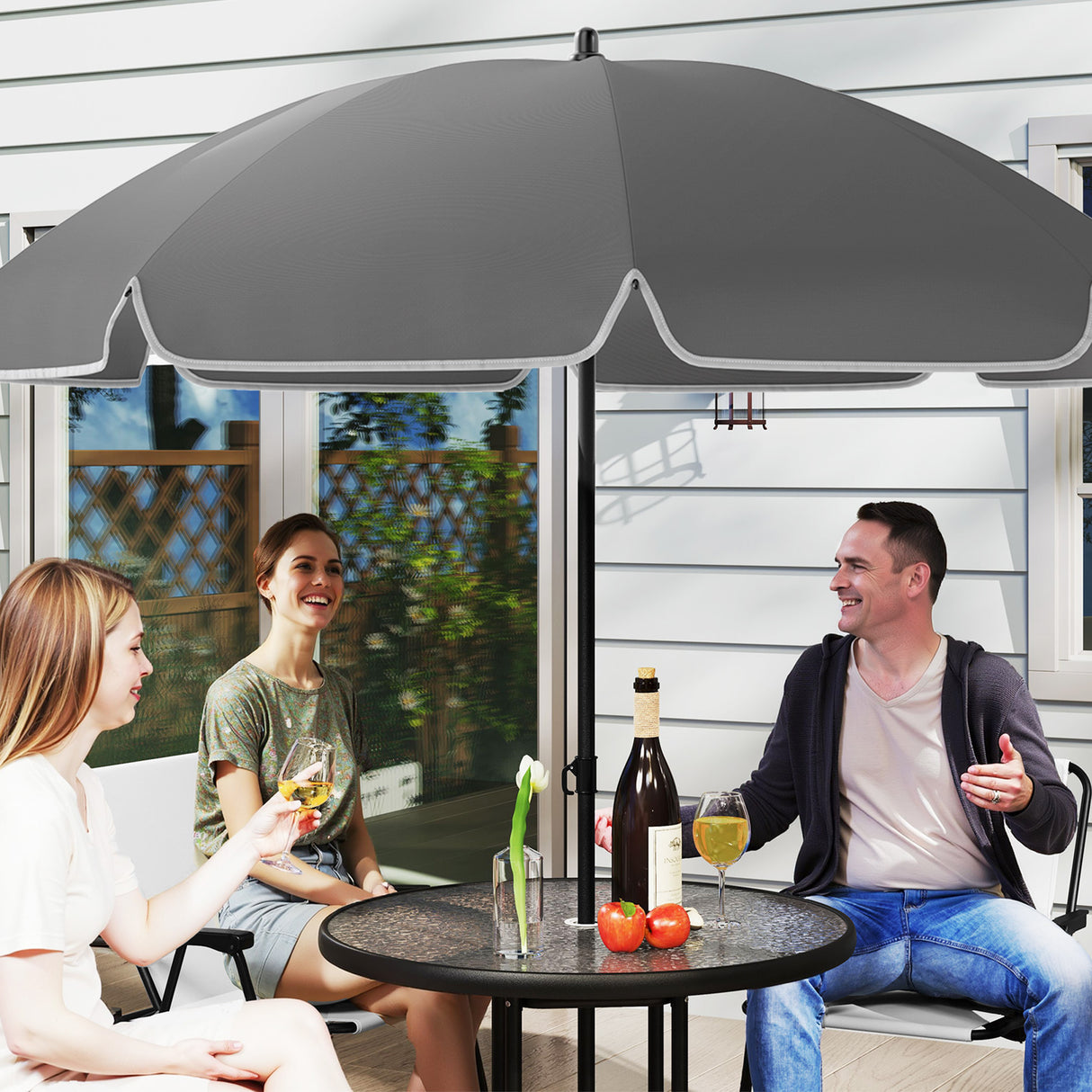 Steel 5 Pieces Patio Garden Dining Set With Glass Top Table - Velmora