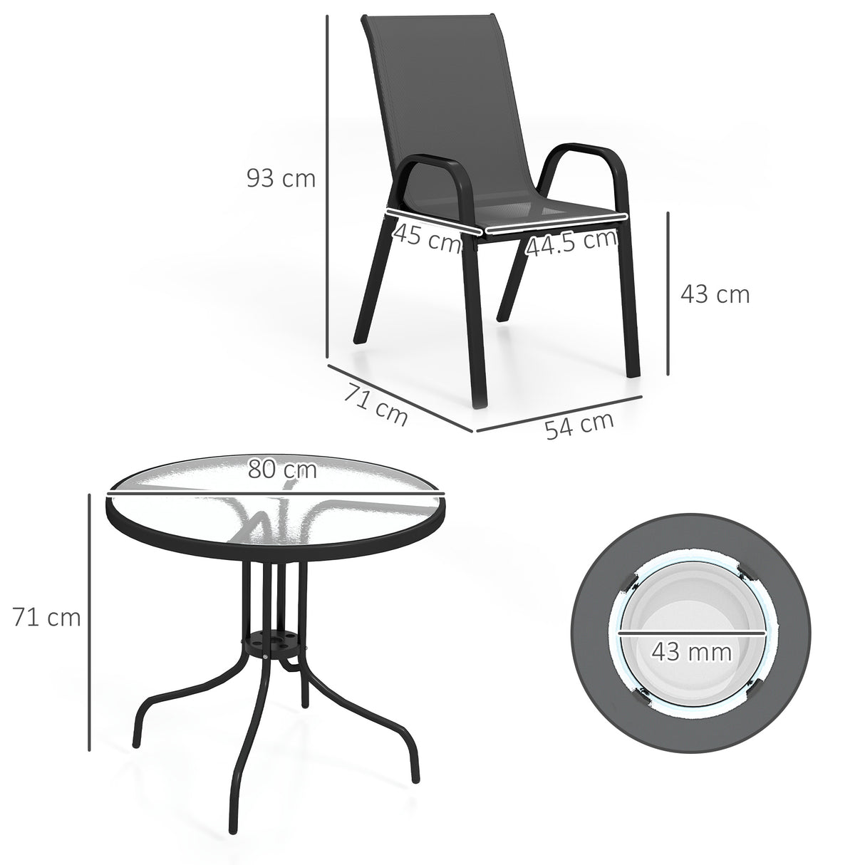 Steel 5 Pieces Patio Garden Dining Set With Glass Top Table - Velmora