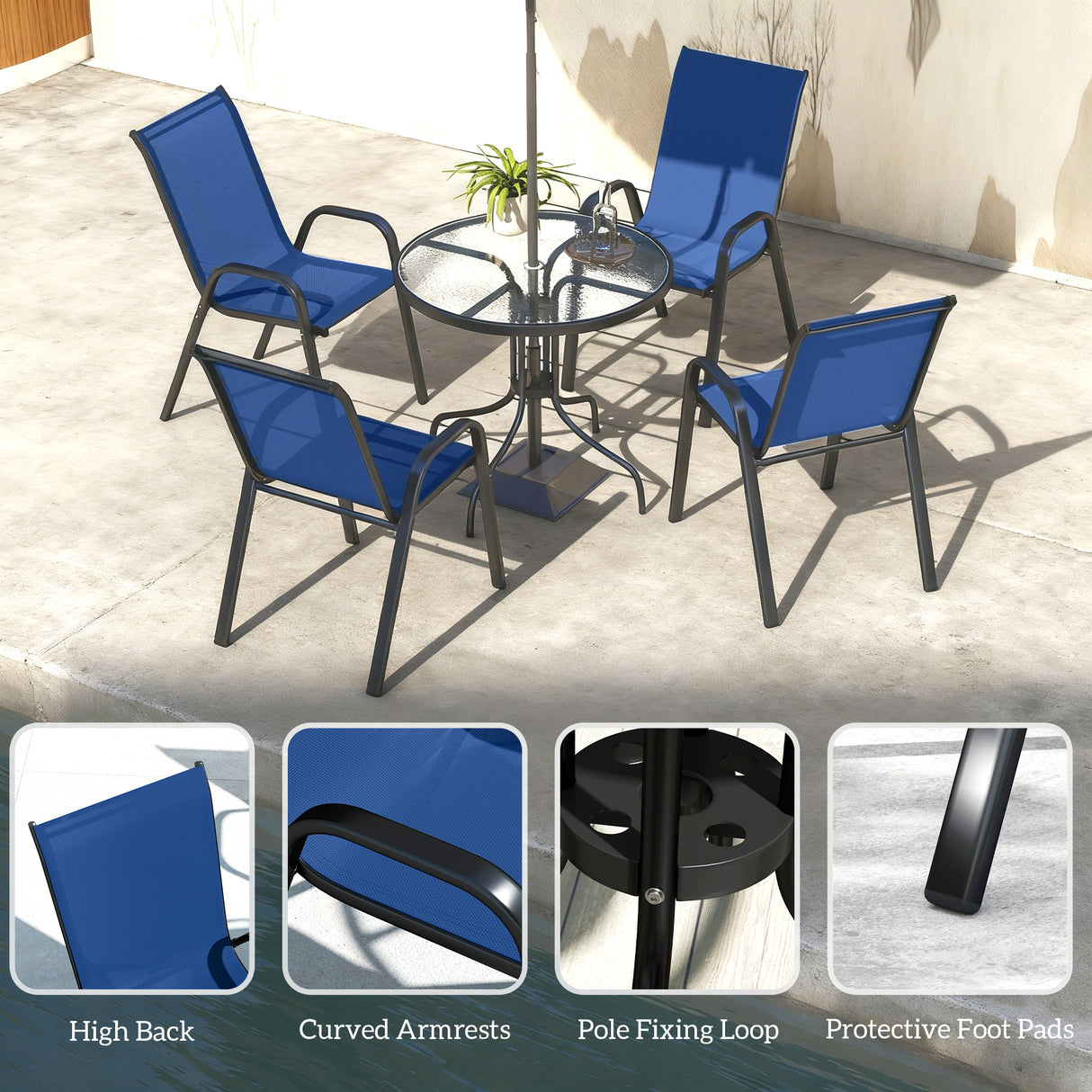 Steel 5 Pieces Patio Garden Dining Set With Glass Top Table - Velmora