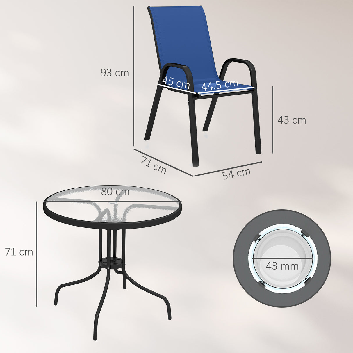 Steel 5 Pieces Patio Garden Dining Set With Glass Top Table - Velmora