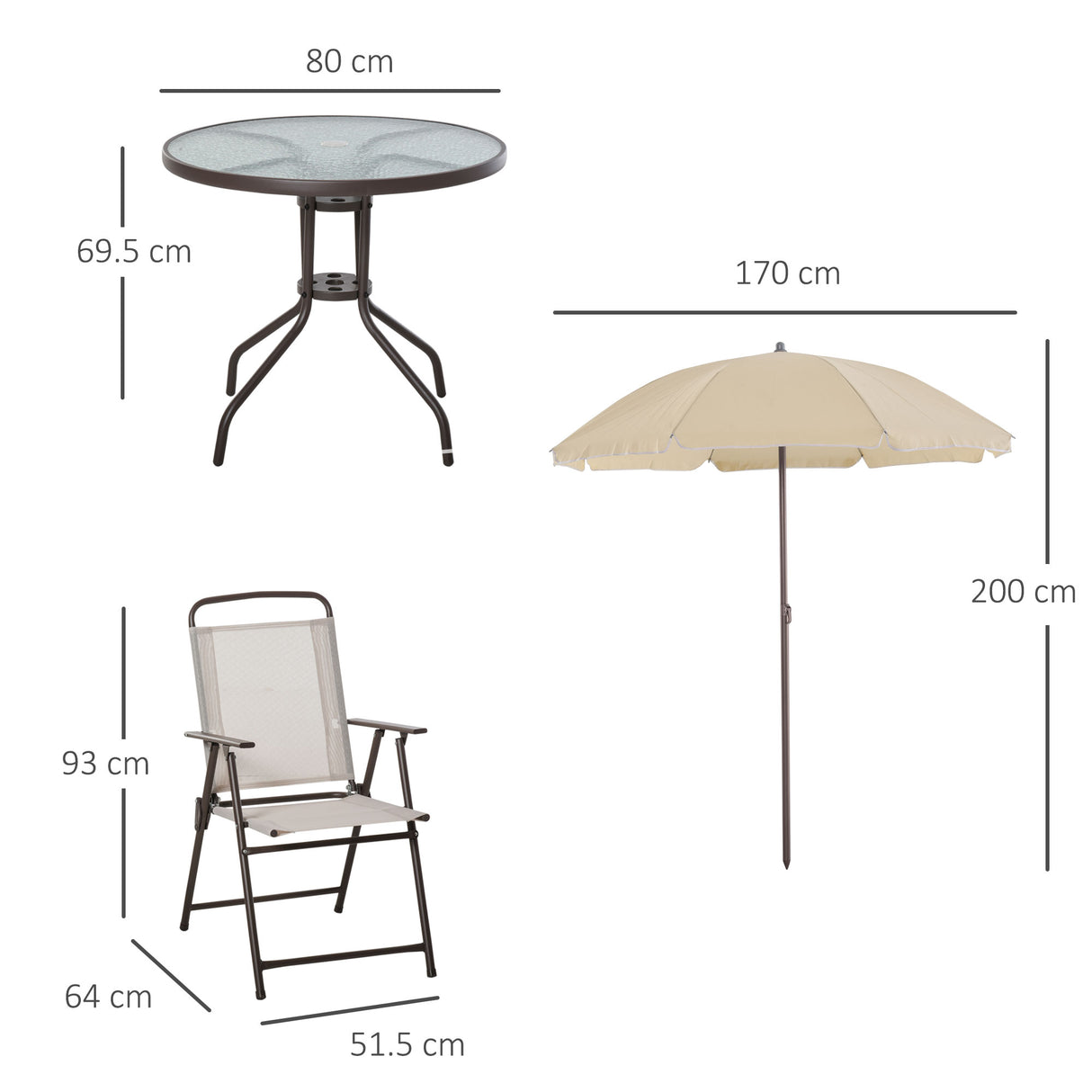 Steel 6 Pieces Patio Garden Dining Set With Folding Chairs And Parasol - Velmora