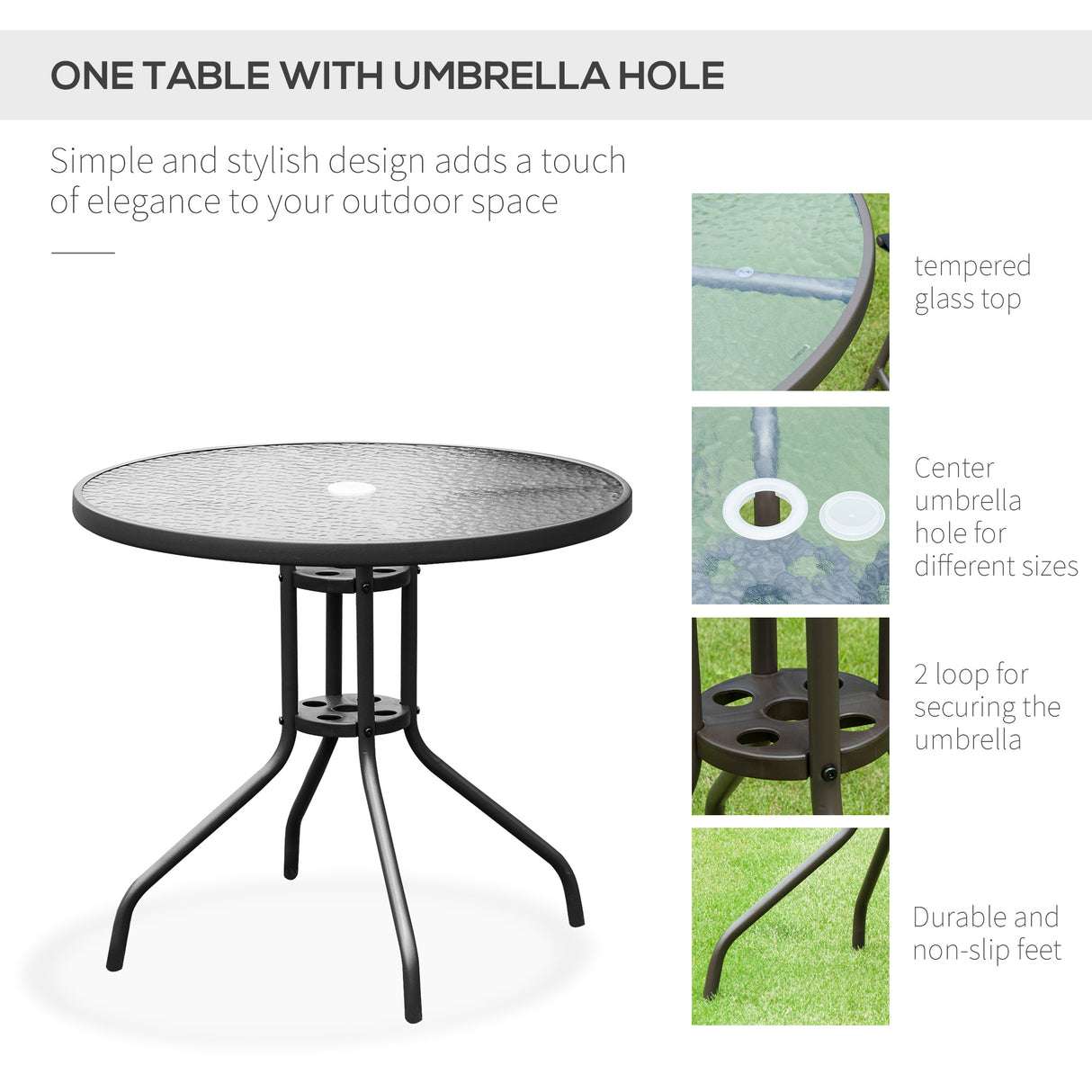 Steel 6 Pieces Patio Garden Dining Set With Folding Chairs And Parasol - Velmora