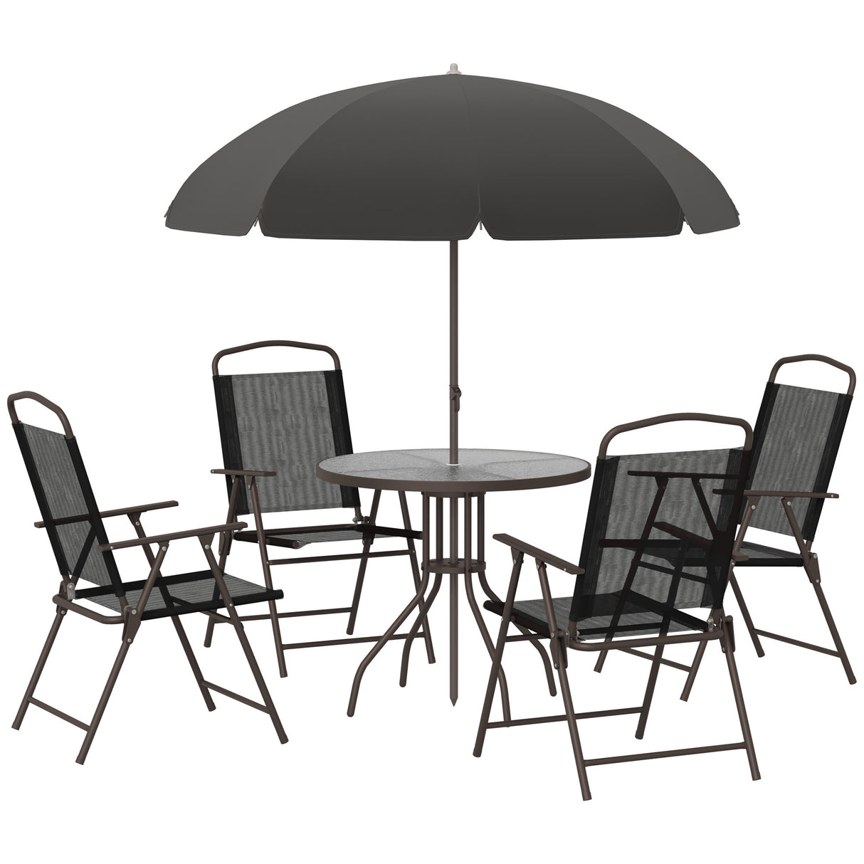 Steel 6 Pieces Patio Garden Dining Set With Folding Chairs And Parasol - Velmora
