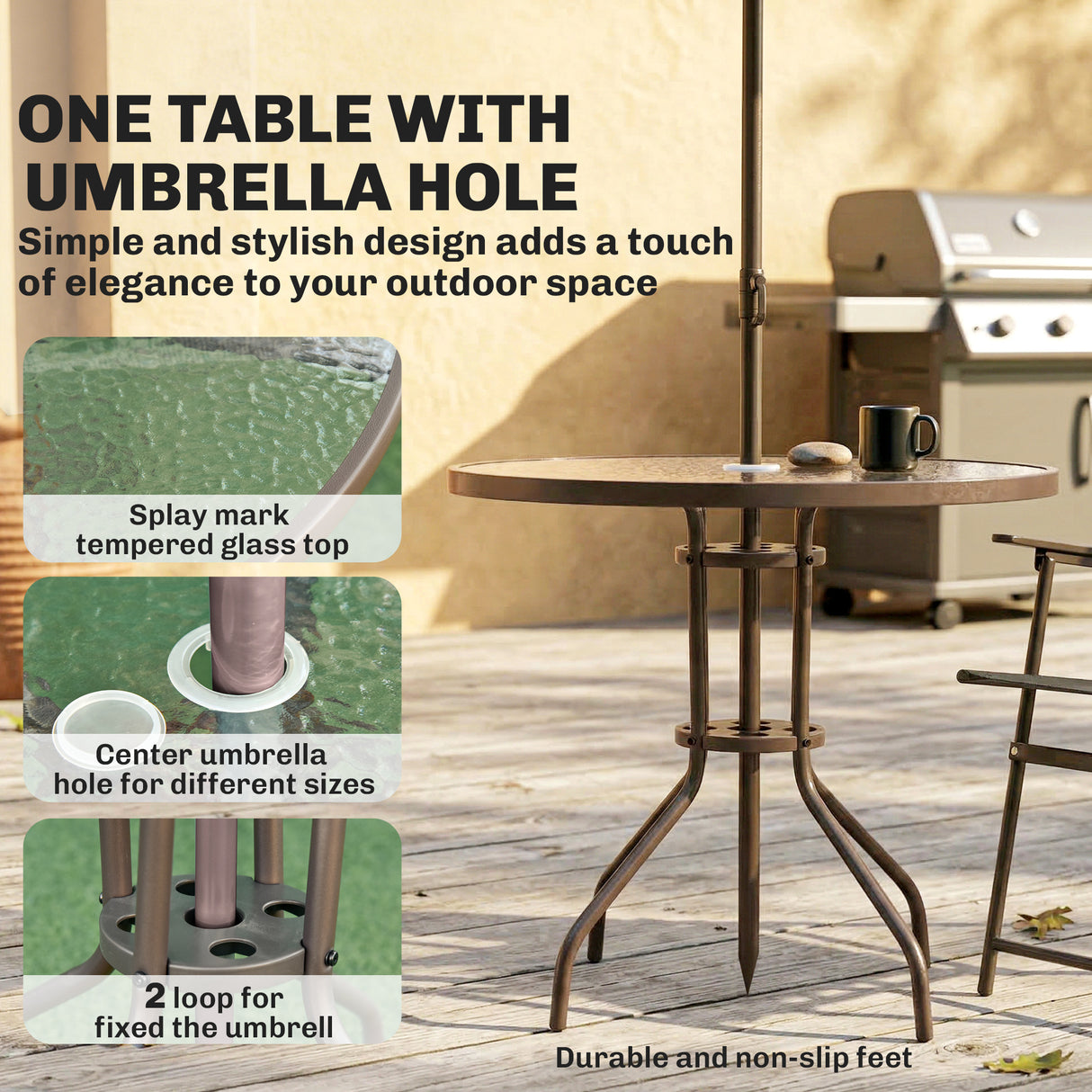 Steel 6 Pieces Patio Garden Dining Set With Folding Chairs And Parasol - Velmora