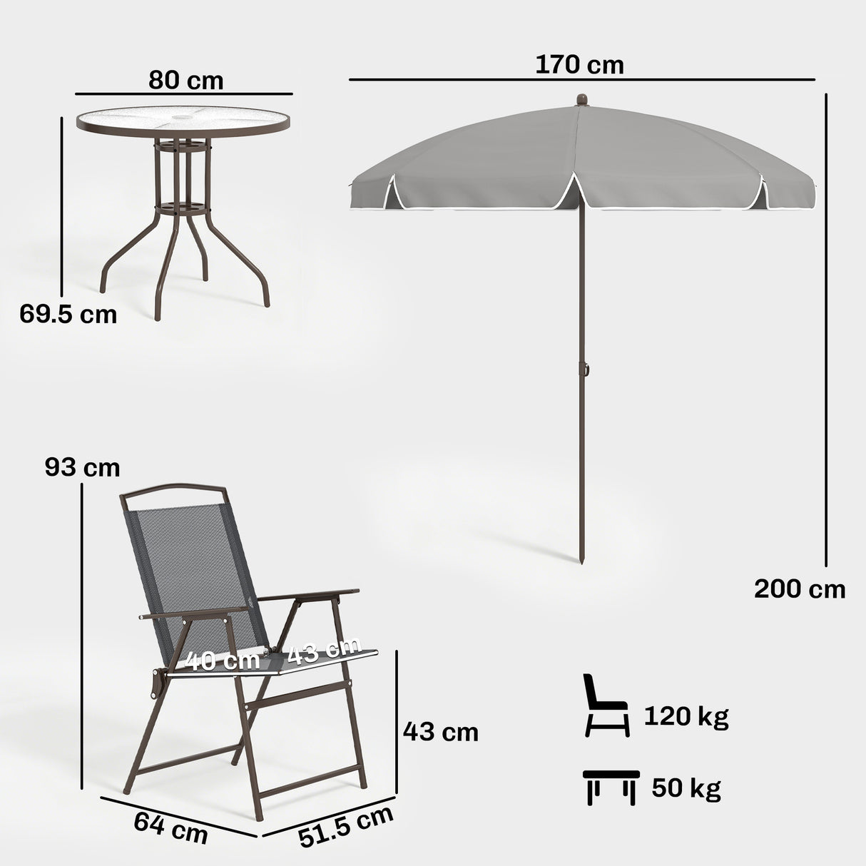 Steel 6 Pieces Patio Garden Dining Set With Folding Chairs And Parasol - Velmora