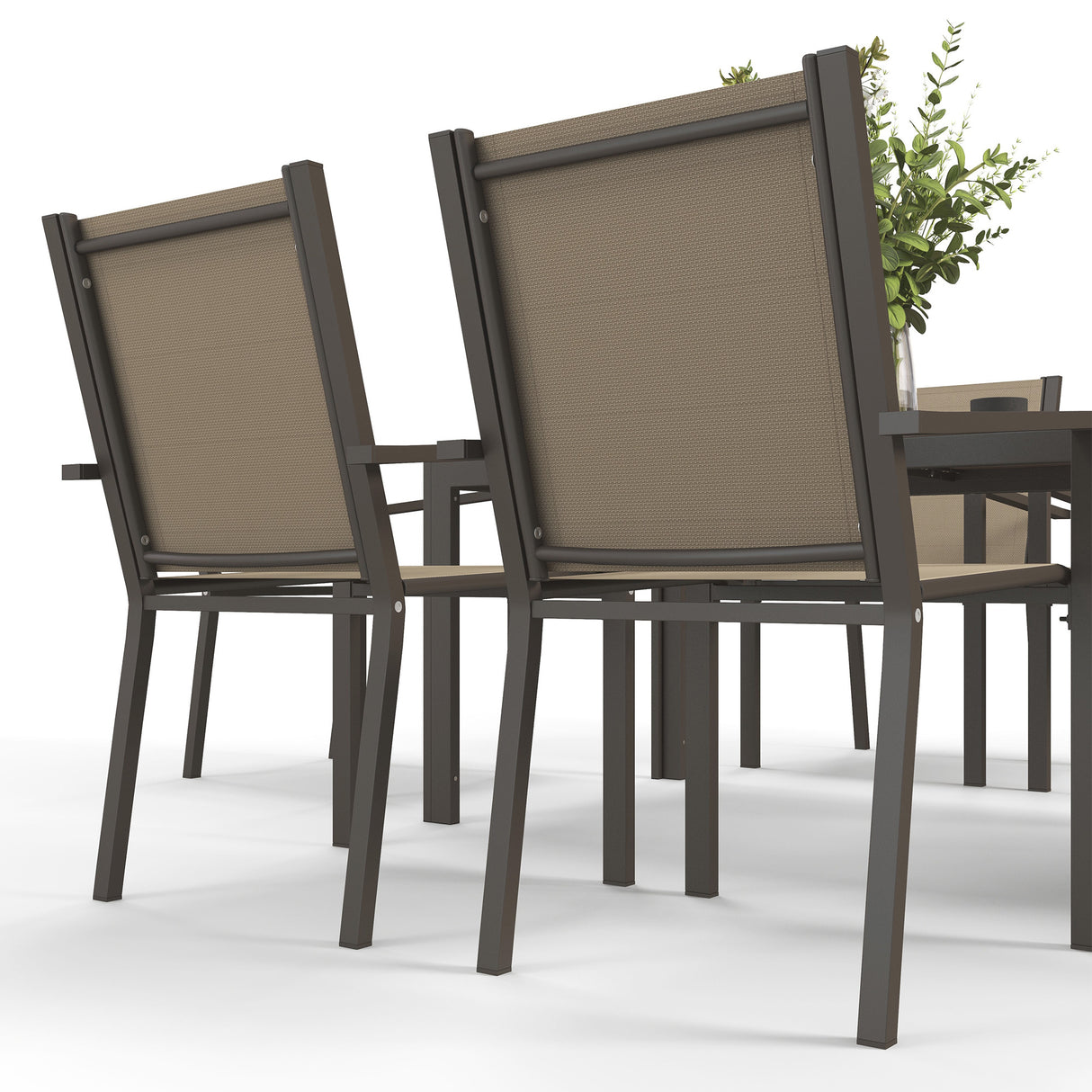 Steel 6 Seater Garden Dining Set With 150cm Wide Plastic Wood Effect Top Table - Velmora
