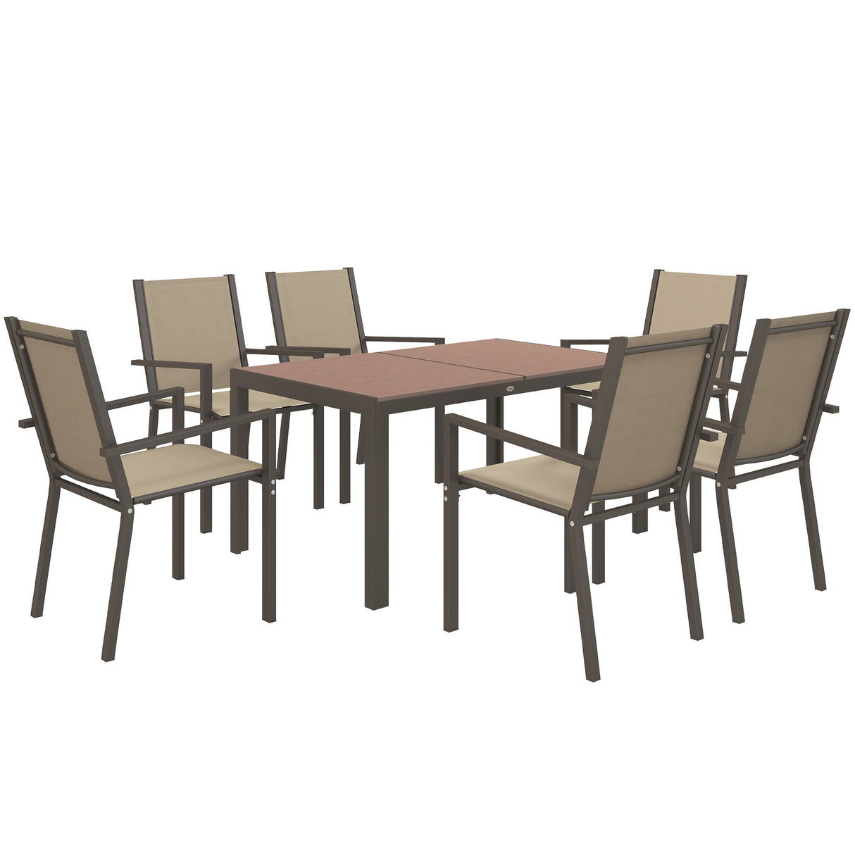 Steel 6 Seater Garden Dining Set With 150cm Wide Plastic Wood Effect Top Table - Velmora