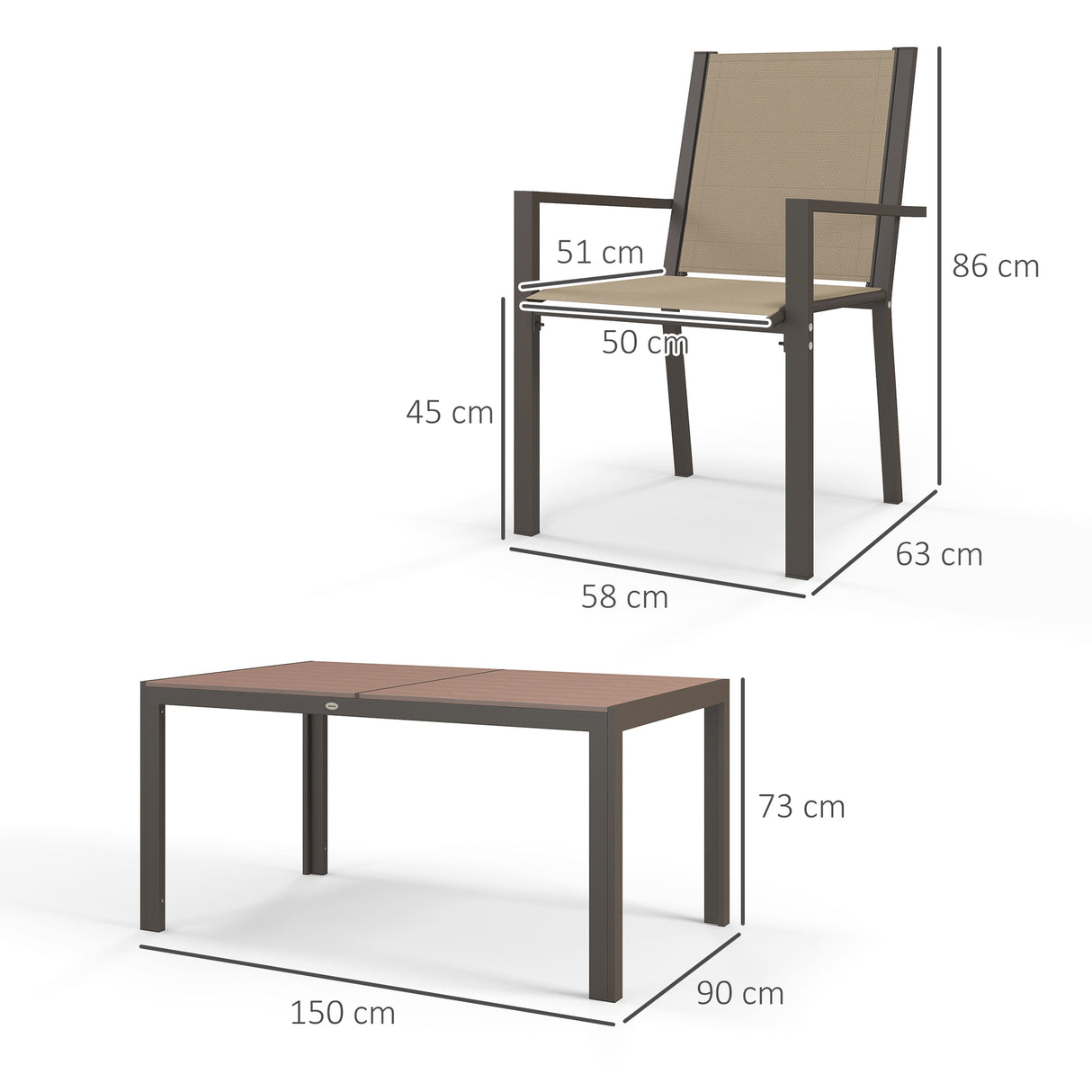 Steel 6 Seater Garden Dining Set With 150cm Wide Plastic Wood Effect Top Table - Velmora
