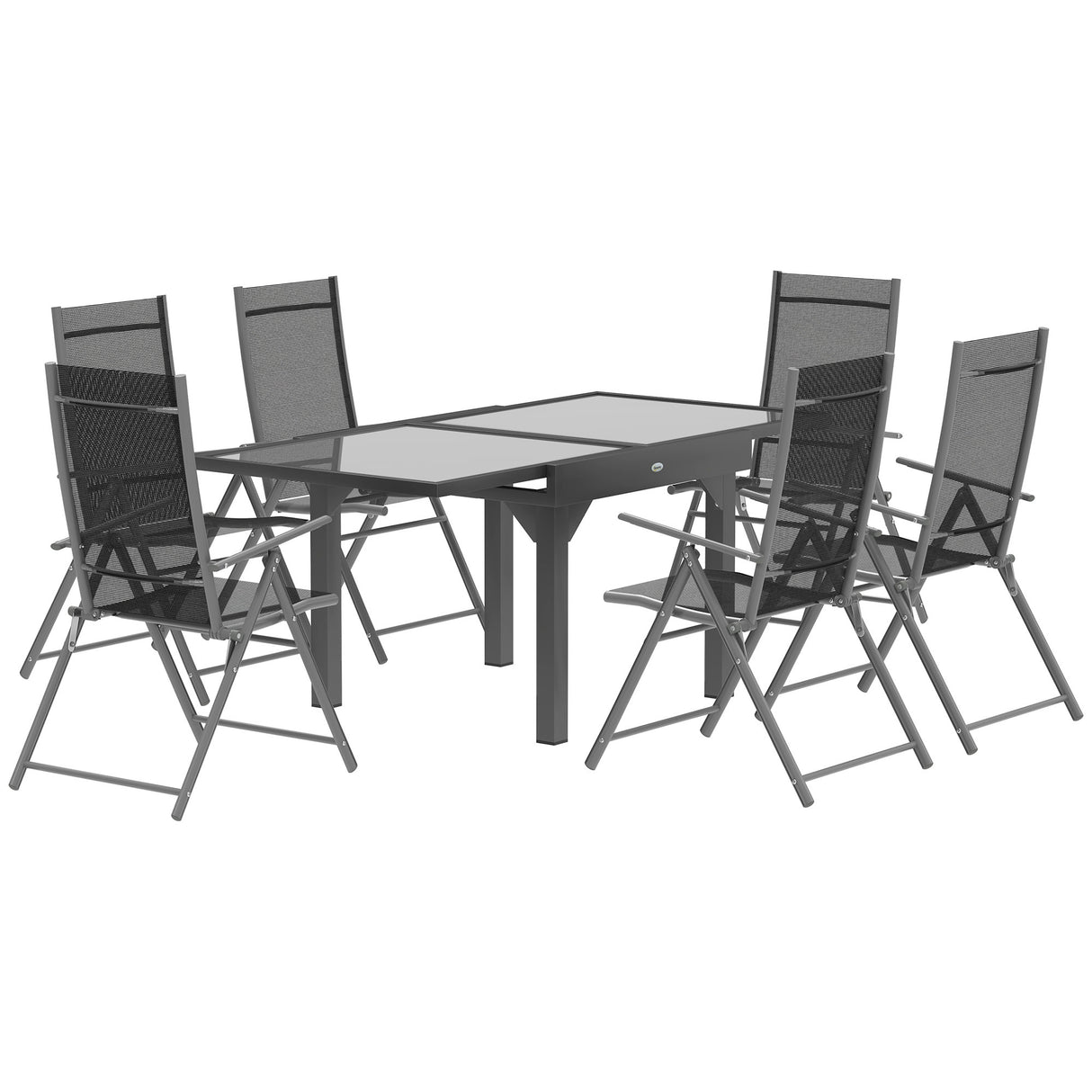 Steel 6 Seater Garden Dining Set With 180cm Wide Plastic Wood Effect Top Table - Velmora