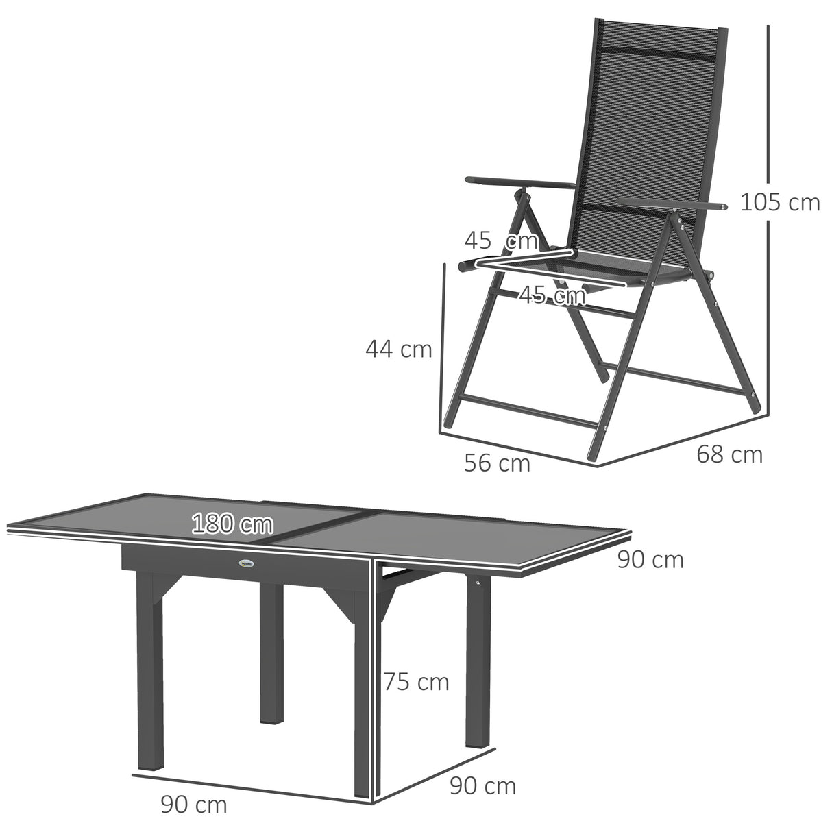 Steel 6 Seater Garden Dining Set With 180cm Wide Plastic Wood Effect Top Table - Velmora