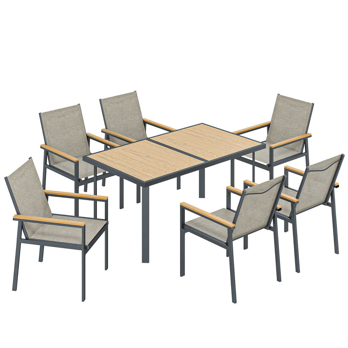 Steel 6 Seater Garden Dining Set With Glass Top Table - Velmora