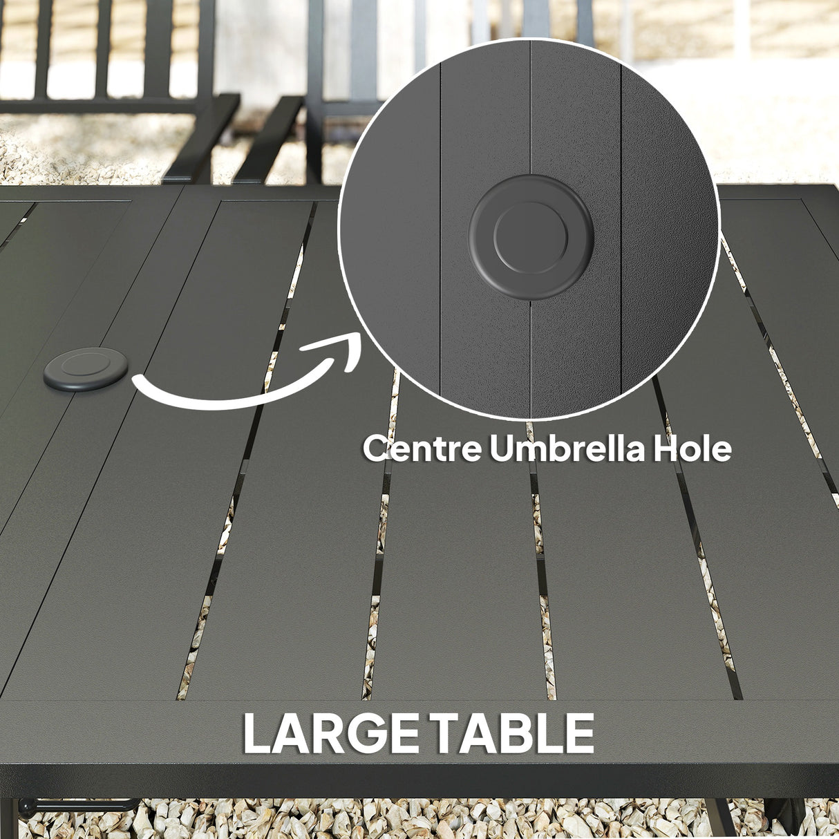 Steel 6 Seater Garden Dining Set With Parasol Hole for Poolside - Velmora