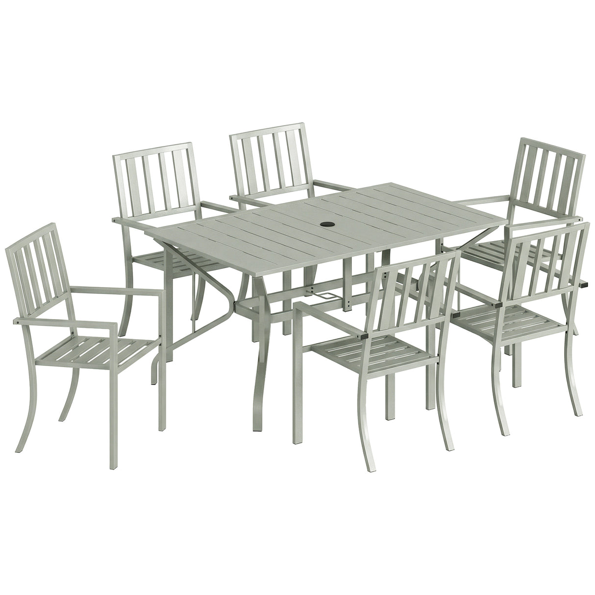 Steel 6 Seater Garden Dining Set With Parasol Hole for Poolside - Velmora