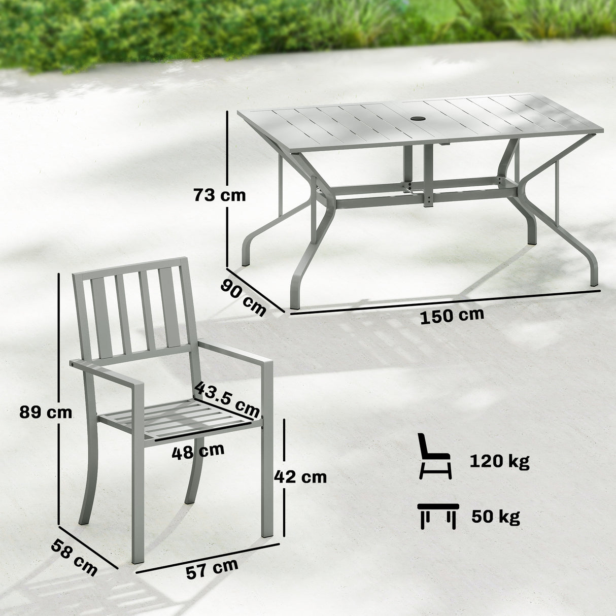 Steel 6 Seater Garden Dining Set With Parasol Hole for Poolside - Velmora