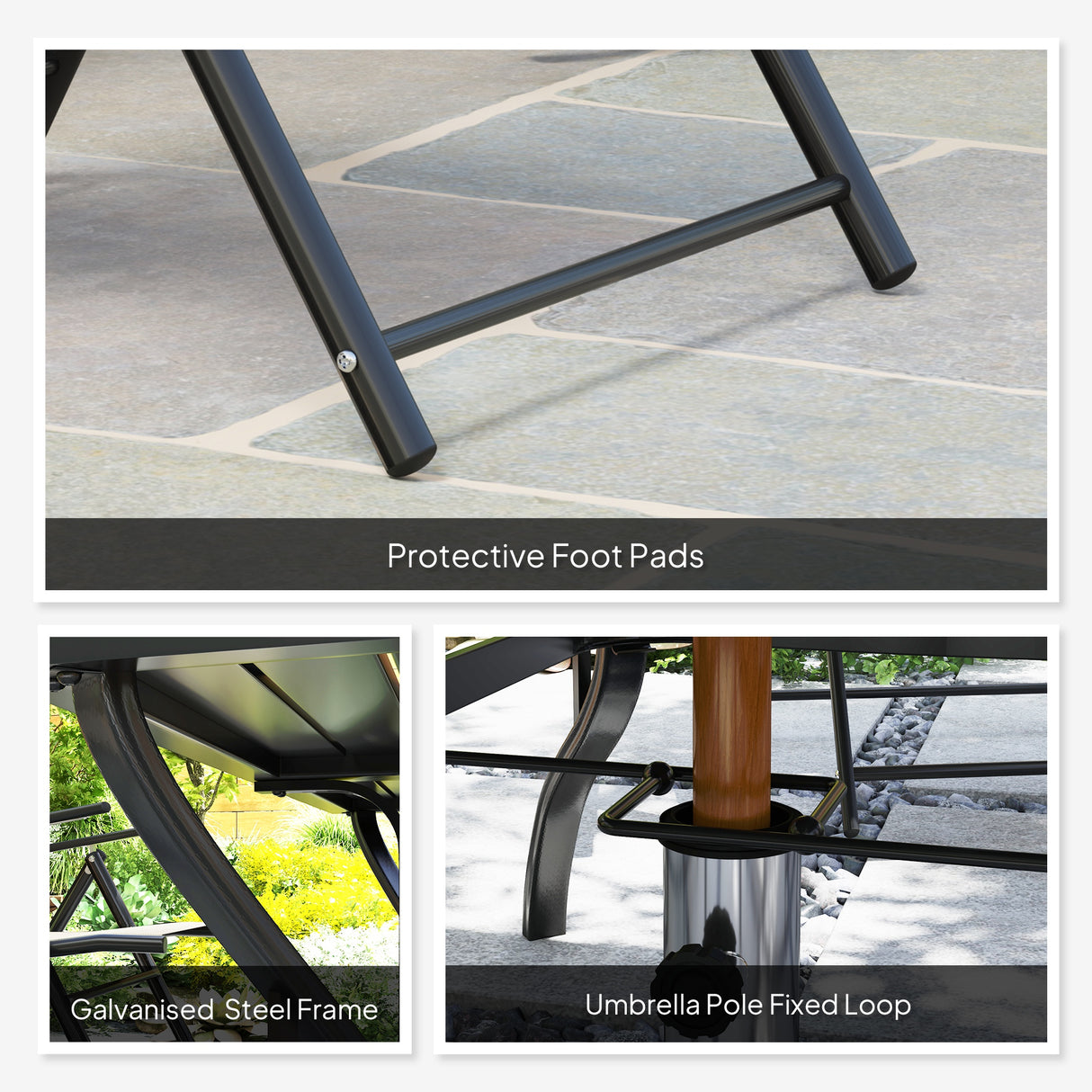 Steel 6 Seater Garden Dining Set With Parasol Hole and Texteline Fabric Chairs - Velmora