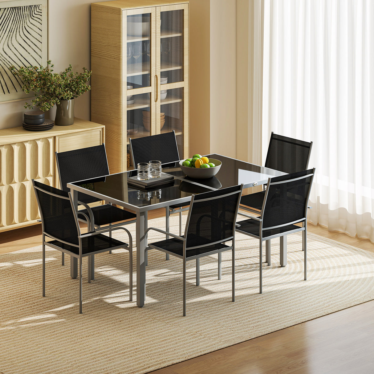 Steel 6 Seater Garden Dining Set With Table and 6 Stackable Chairs - Velmora