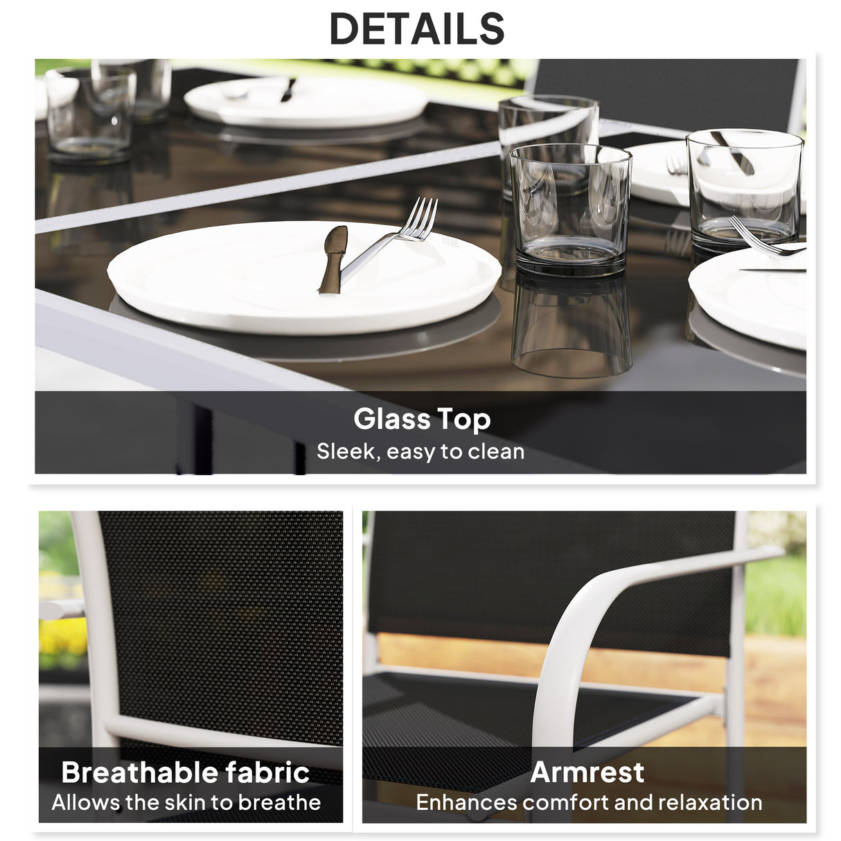 Steel 6 Seater Garden Dining Set With Table and 6 Stackable Chairs - Velmora