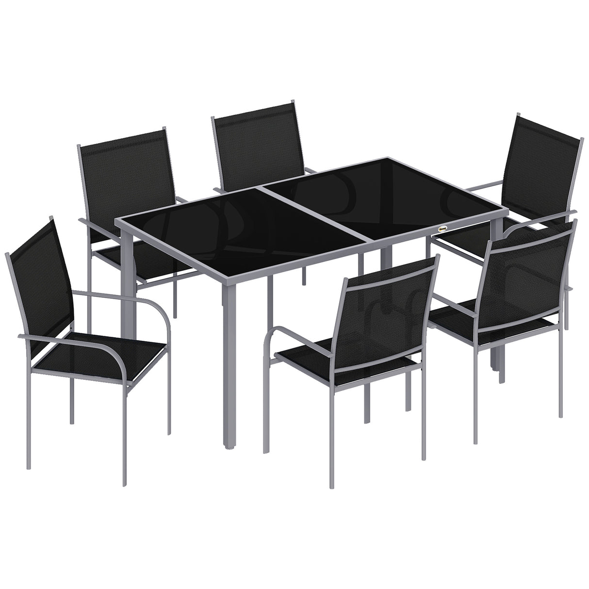Steel 6 Seater Garden Dining Set With Table and 6 Stackable Chairs - Velmora