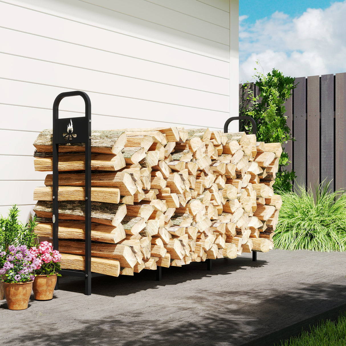 Steel 6.5 ft Firewood Storage Shelf Log Rack With 300 kg Capacity - Velmora
