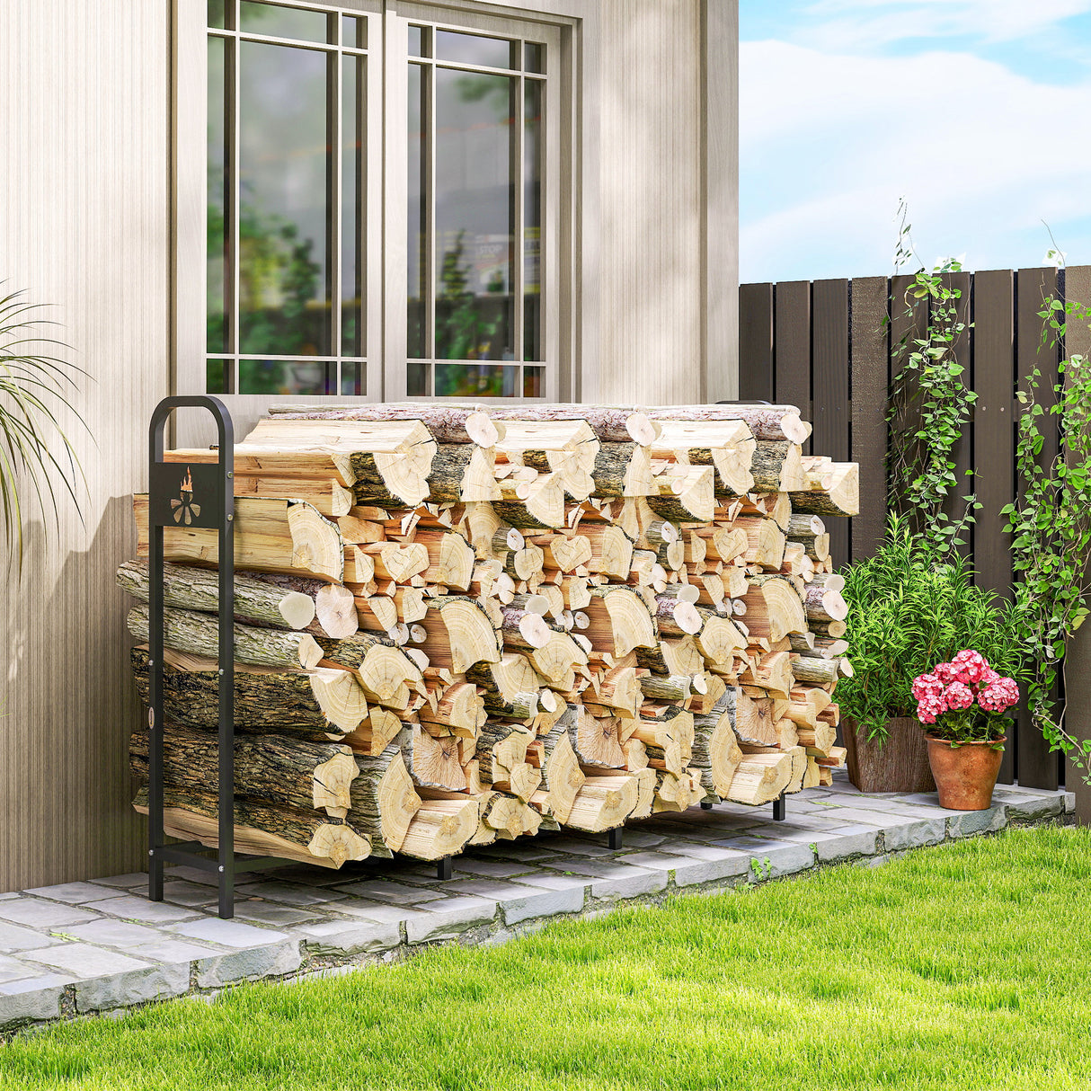 Steel 6.5 ft Firewood Storage Shelf Log Rack With 300 kg Capacity - Velmora
