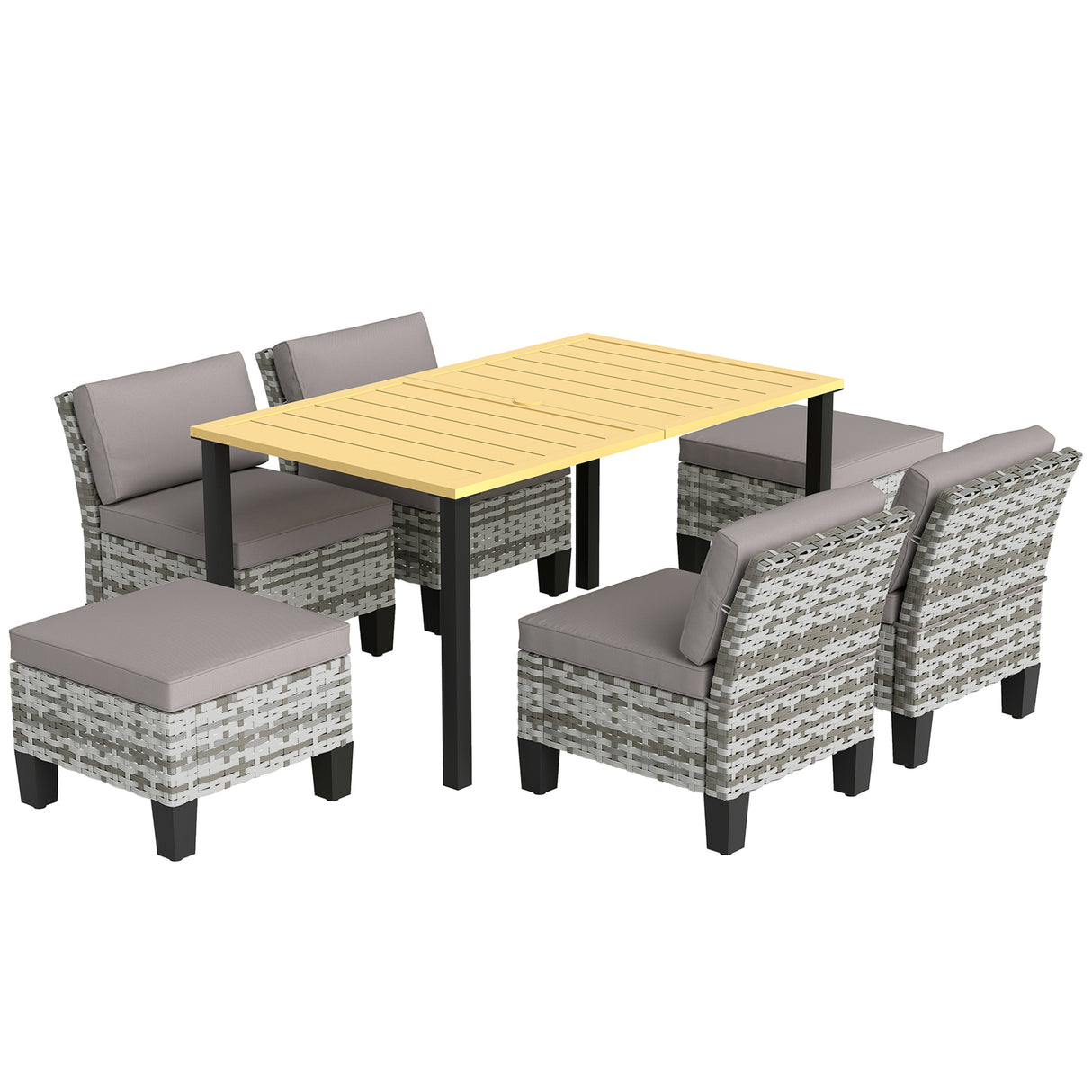 Steel 7 Pieces Garden Dining Set With 4 Poly Rattan Armchairs And 4 Footstools - Velmora