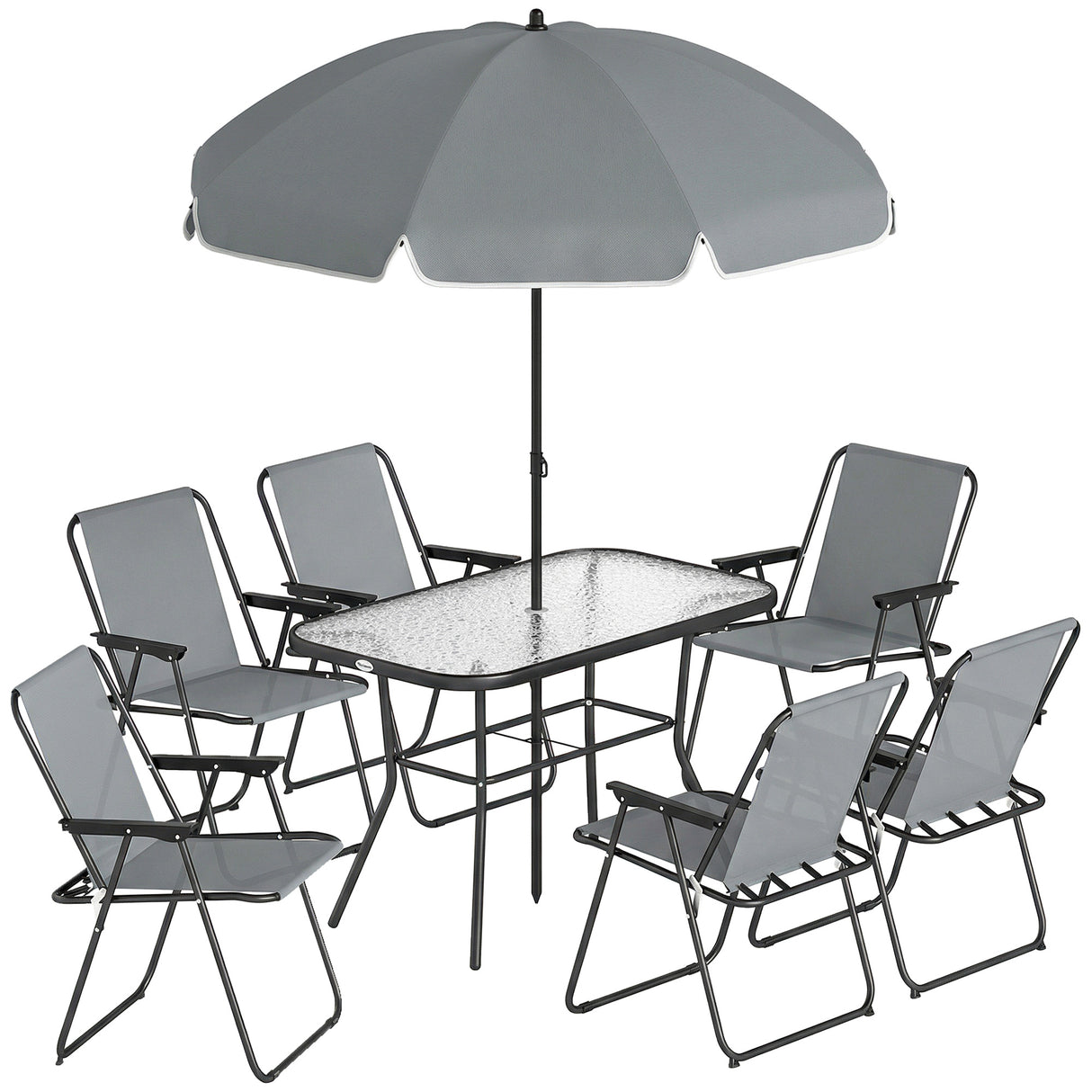Steel 8 Piece Garden Dining Set With Parasol And 6 Folding Chairs - Velmora