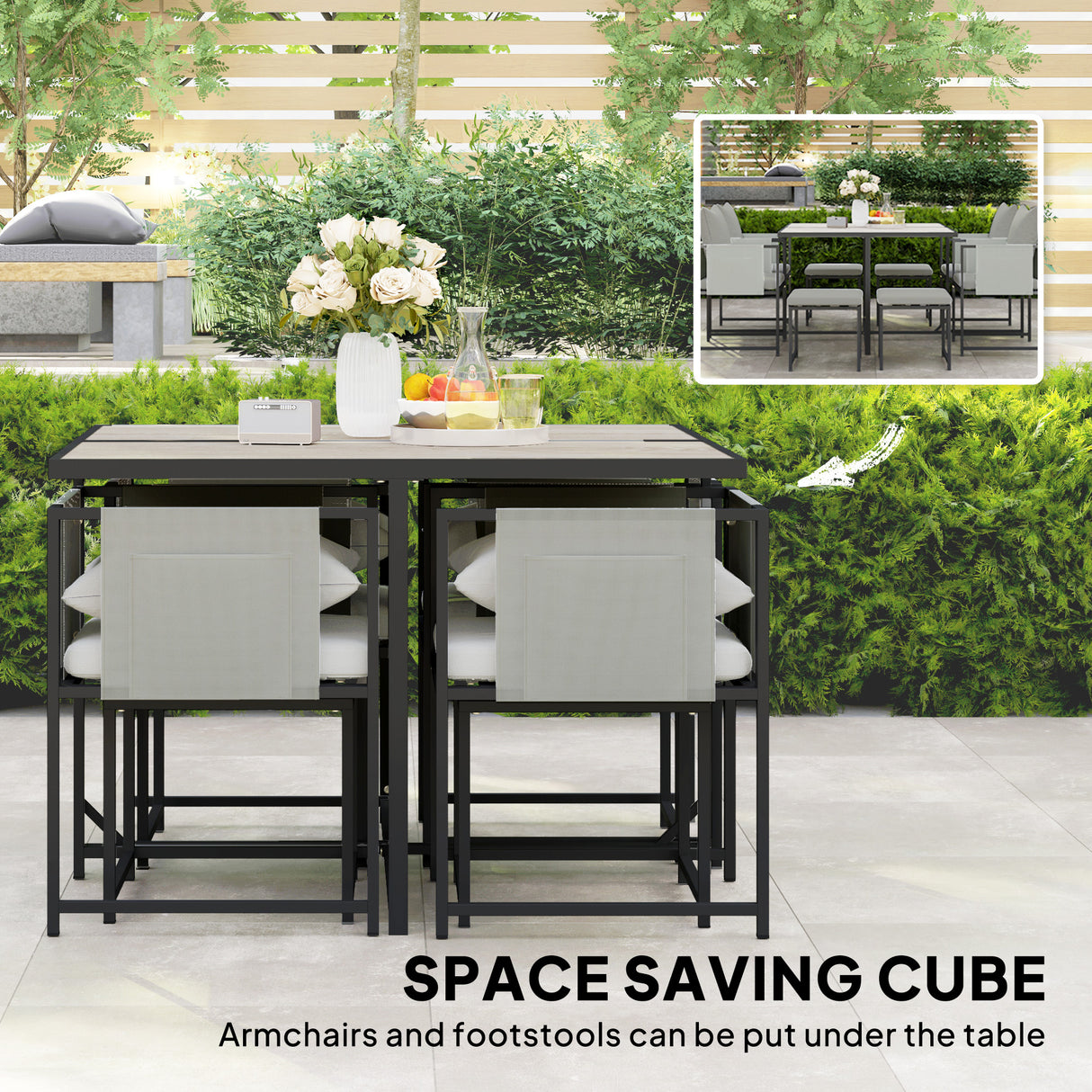 Steel 8 Seater Garden Dining Set With 4 Armchairs and 4 Stools - Velmora