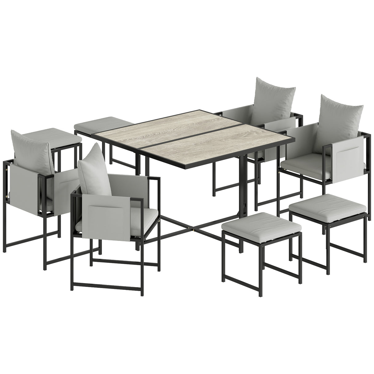 Steel 8 Seater Garden Dining Set With 4 Armchairs and 4 Stools - Velmora
