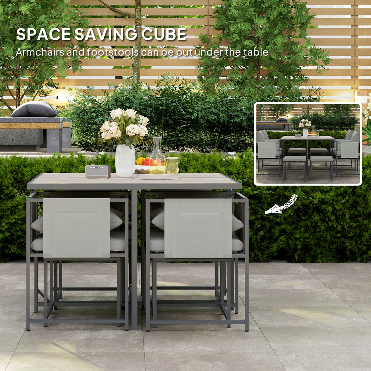 Steel 8 Seater Garden Dining Set With 4 Armchairs and 4 Stools - Velmora