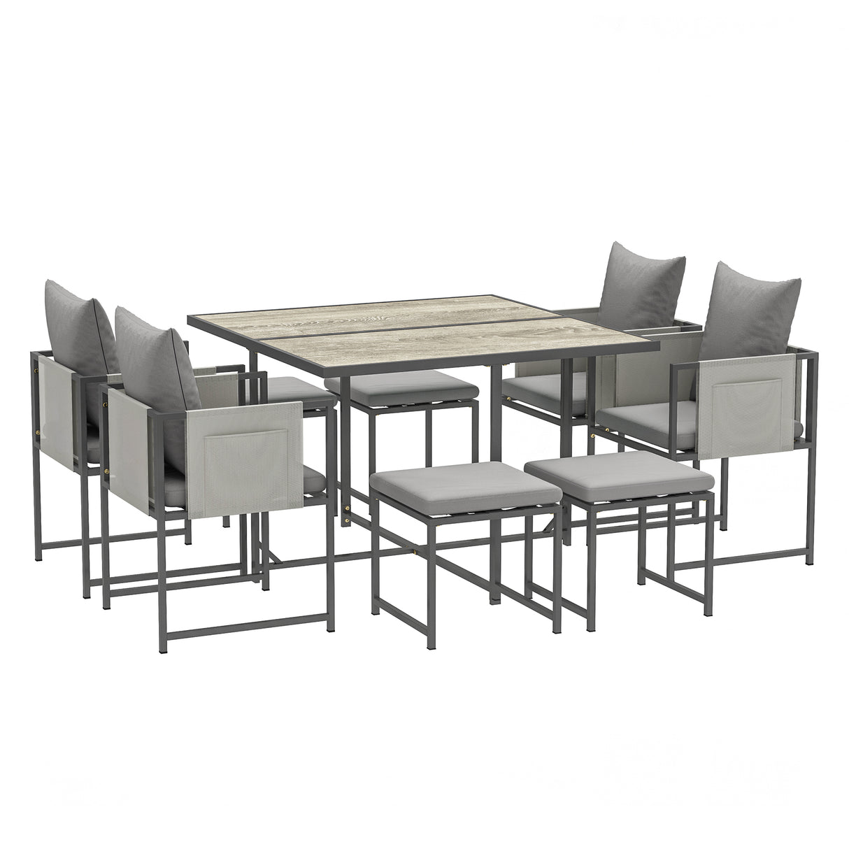Steel 8 Seater Garden Dining Set With 4 Armchairs and 4 Stools - Velmora