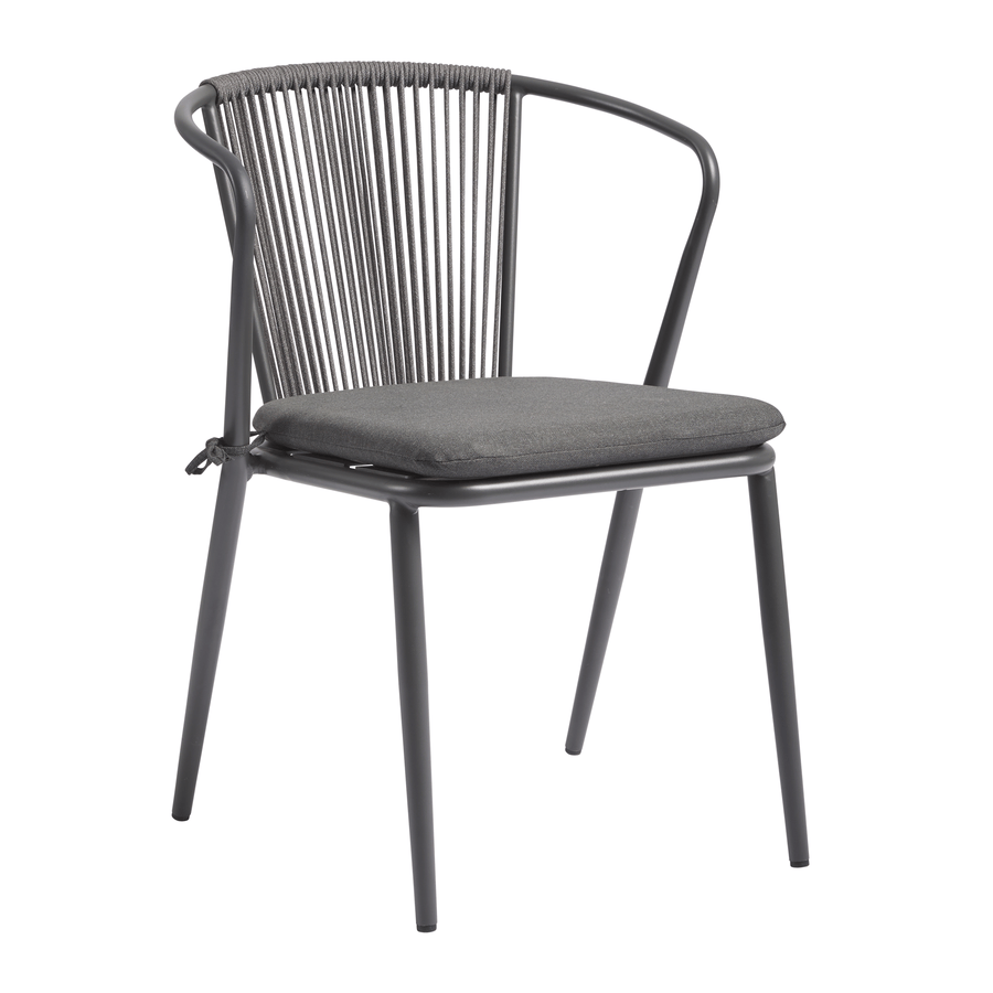 Steel Armchair With Hand-Woven Rope Backrest - Kendal