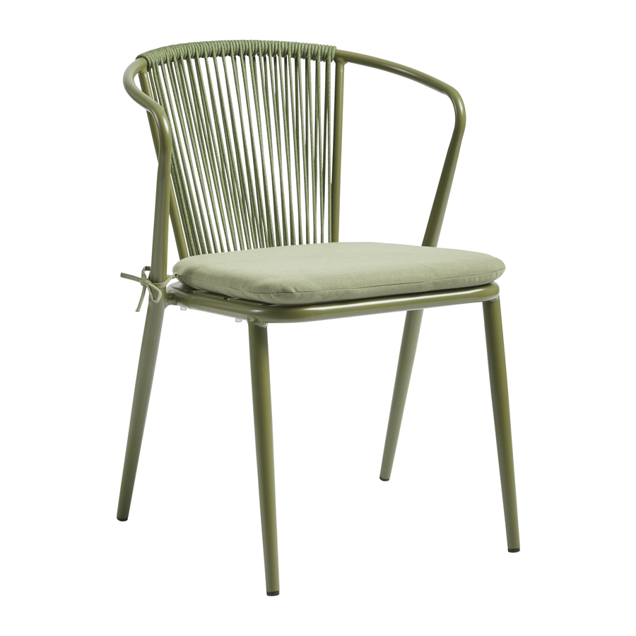 Steel Armchair With Hand-Woven Rope Backrest - Kendal