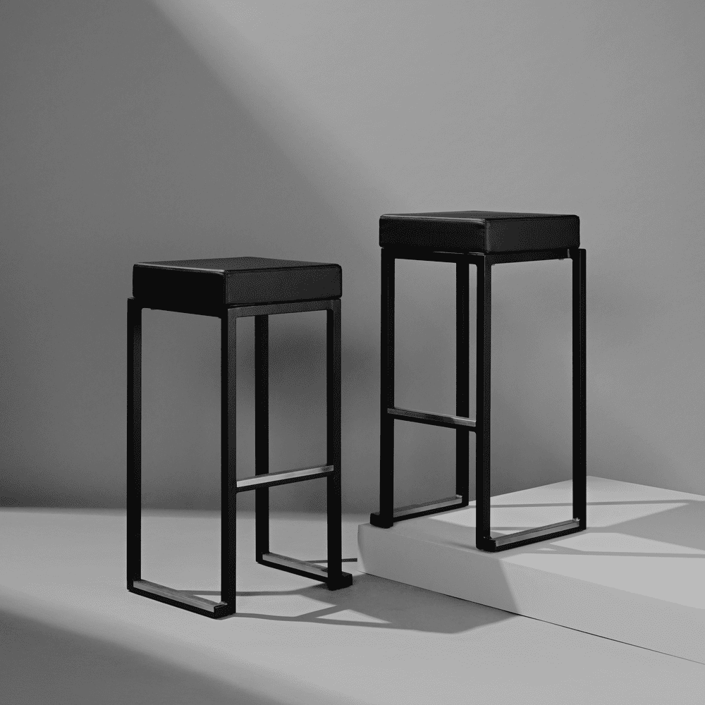 Steel Bar Stool in Black Frame With Faux Leather Seat Pad - Kubo